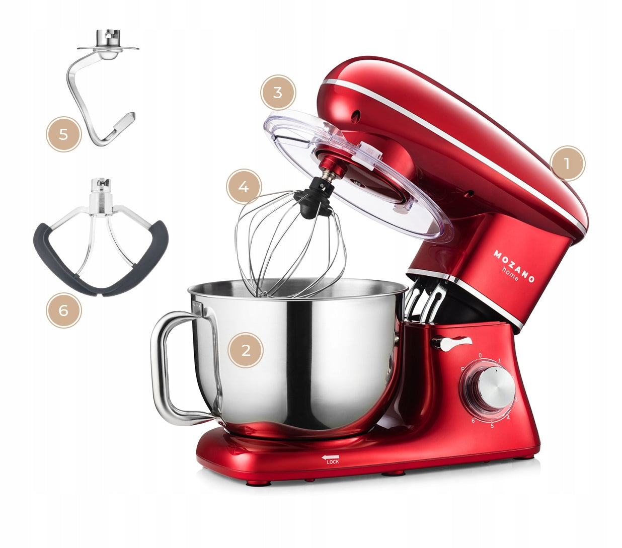 FOOD PROCESSOR PLANETARY MIXER WITH STEEL BOWL 6,2L + 3 TIPS STRONG Manufacturer code AGD/ROB/01#CZERWONY