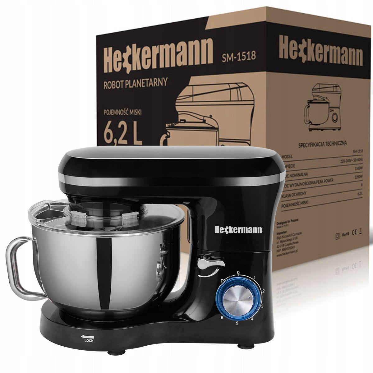 FOOD PROCESSOR PLANETARY MULTIFUNCTION MIXER HECKERMANN 2200W BOWL 6,2l