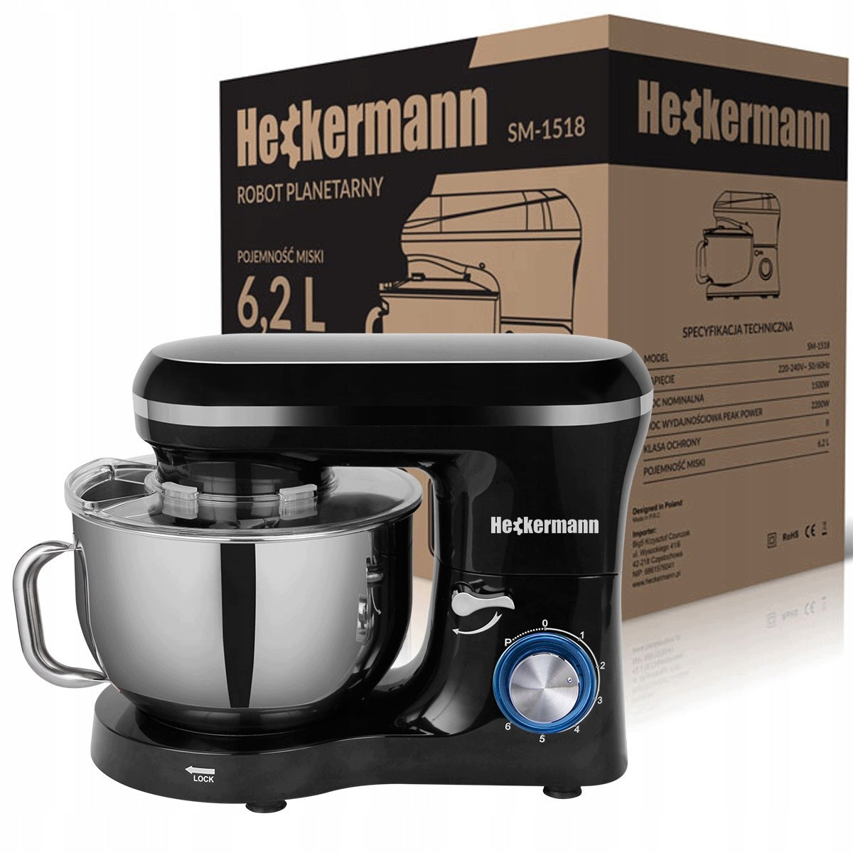 FOOD PROCESSOR PLANETARY MULTIFUNCTION MIXER HECKERMANN 2200W BOWL 6,2l