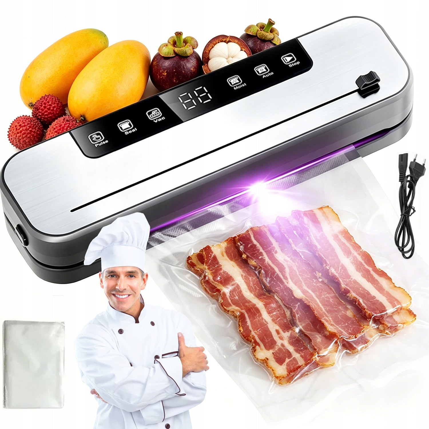 FOOD VACUUM PACKER WITH DISPLAY DRY WET 50 BAGS