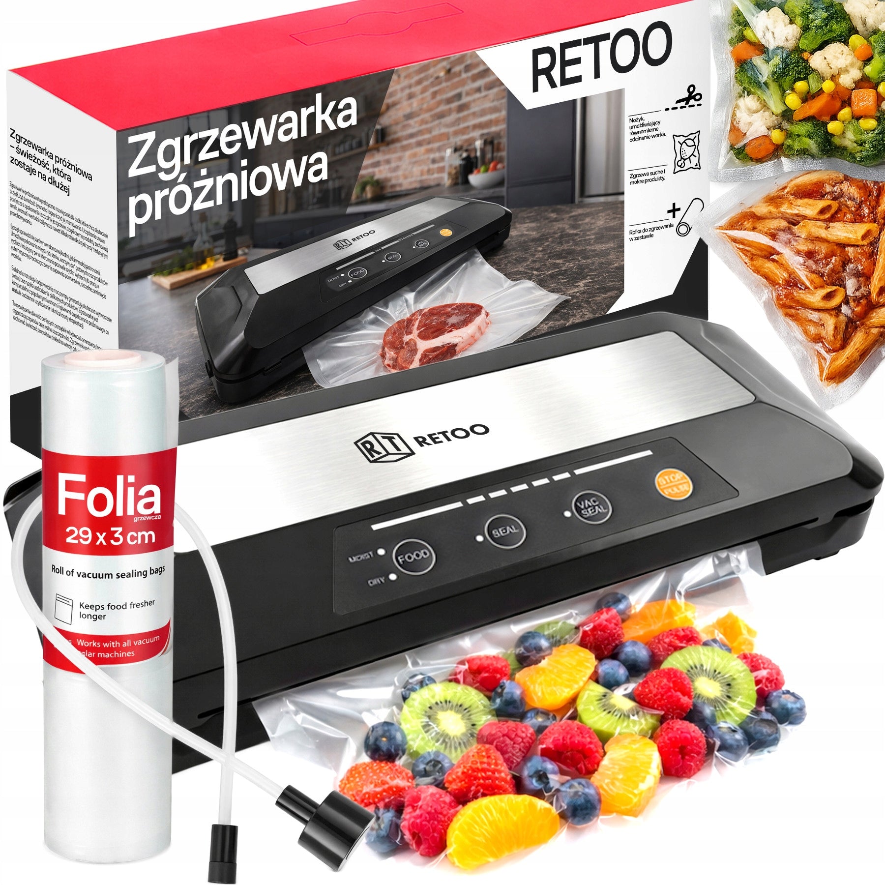 FOOD VACUUM WELDING MACHINE AUTOMATIC PACKING MACHINE 110W + FOIL ADAPTERS