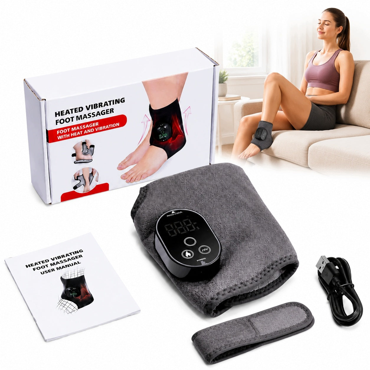 FOOT AND ANKLE MASSAGER GREY 1 PC WITH HEATING FUNCTION PAIN REHABILITATION