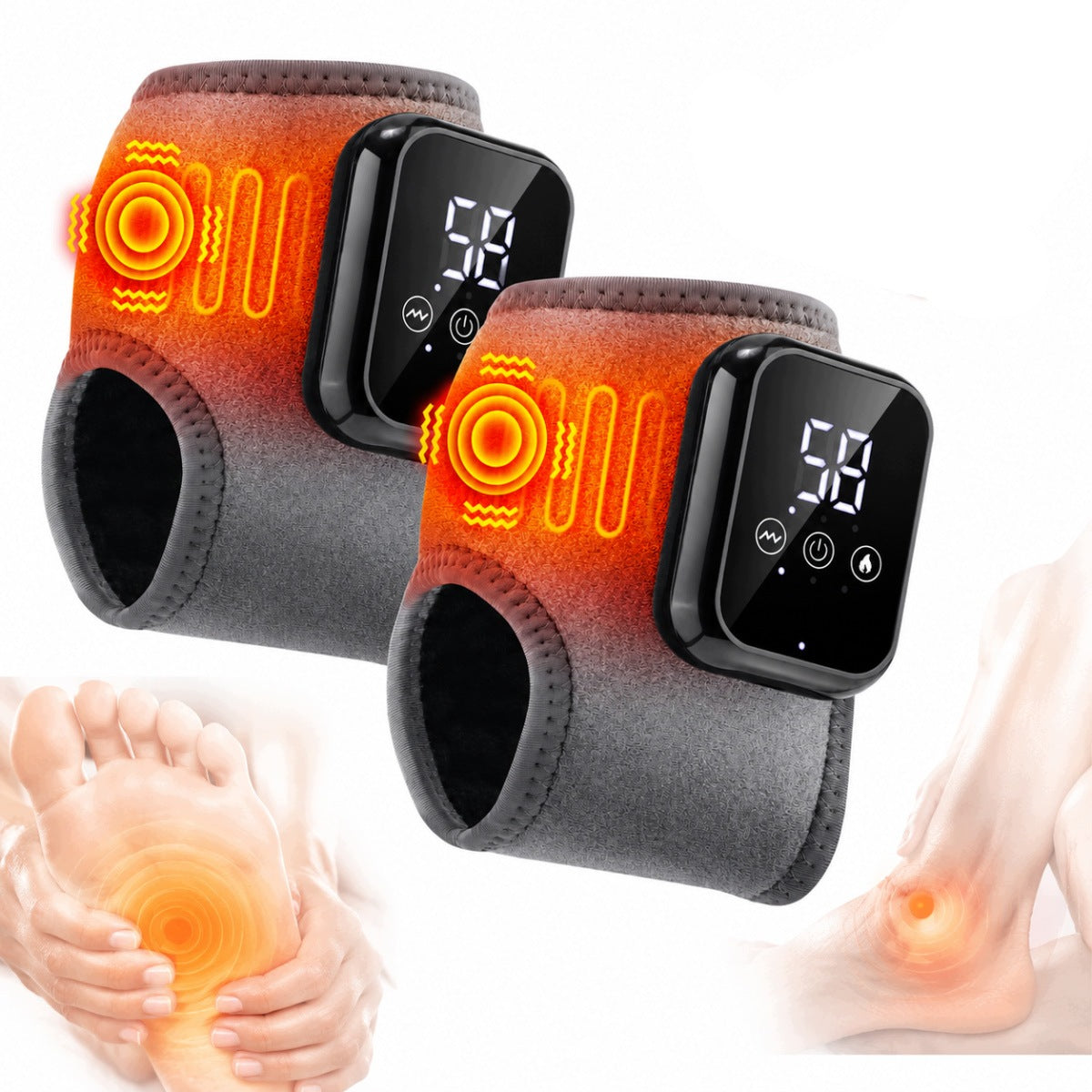 FOOT AND ANKLE MASSAGER GREY 2 PCS WITH HEATING FUNCTION PAIN REHABILITATION