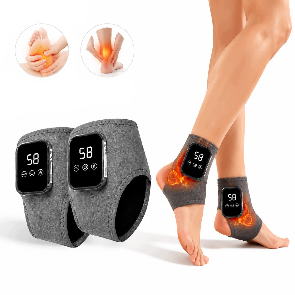 FOOT AND ANKLE MASSAGER WITH HEATING FUNCTION PAIN REHABILITATION GREY 2 PCS