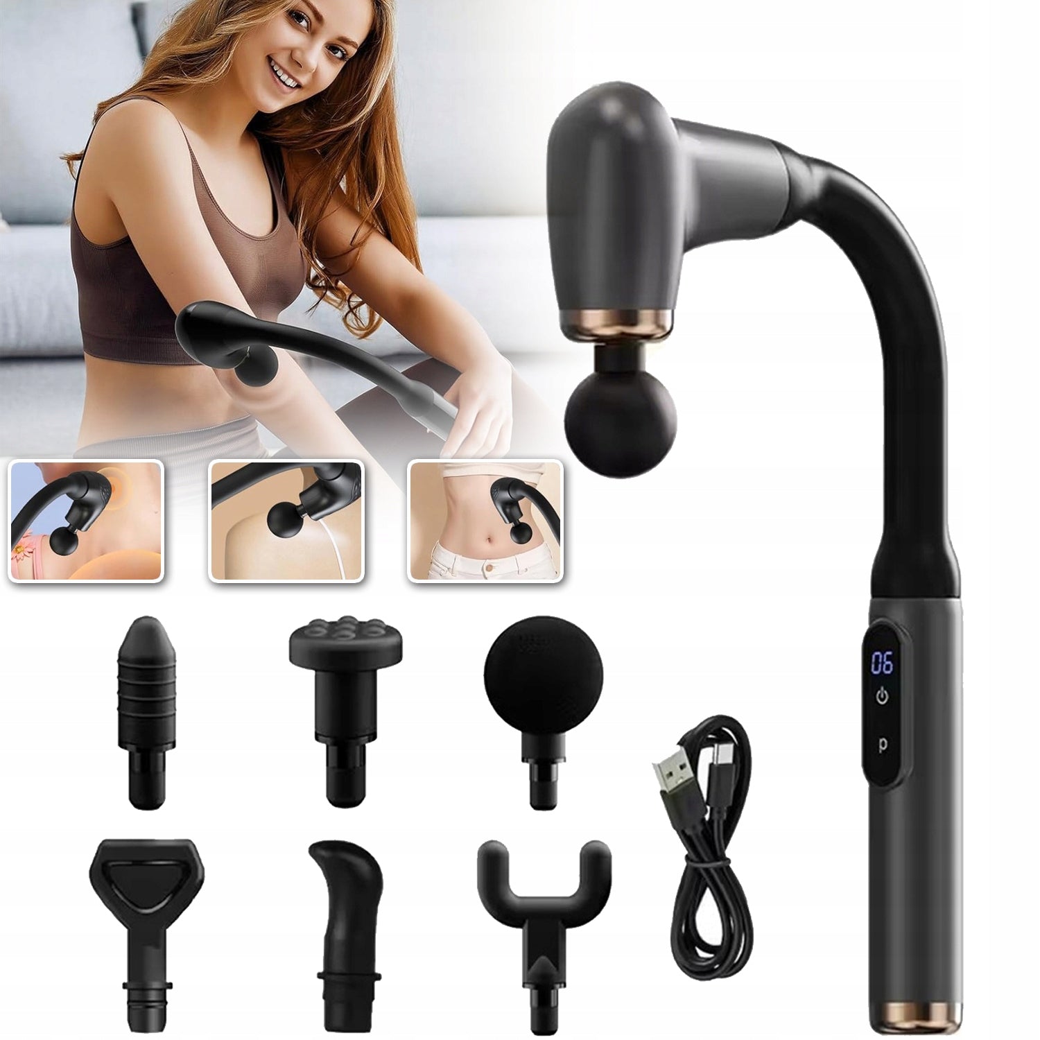FOOT BODY BACK MASSAGE GUN PRO 6 TIPS