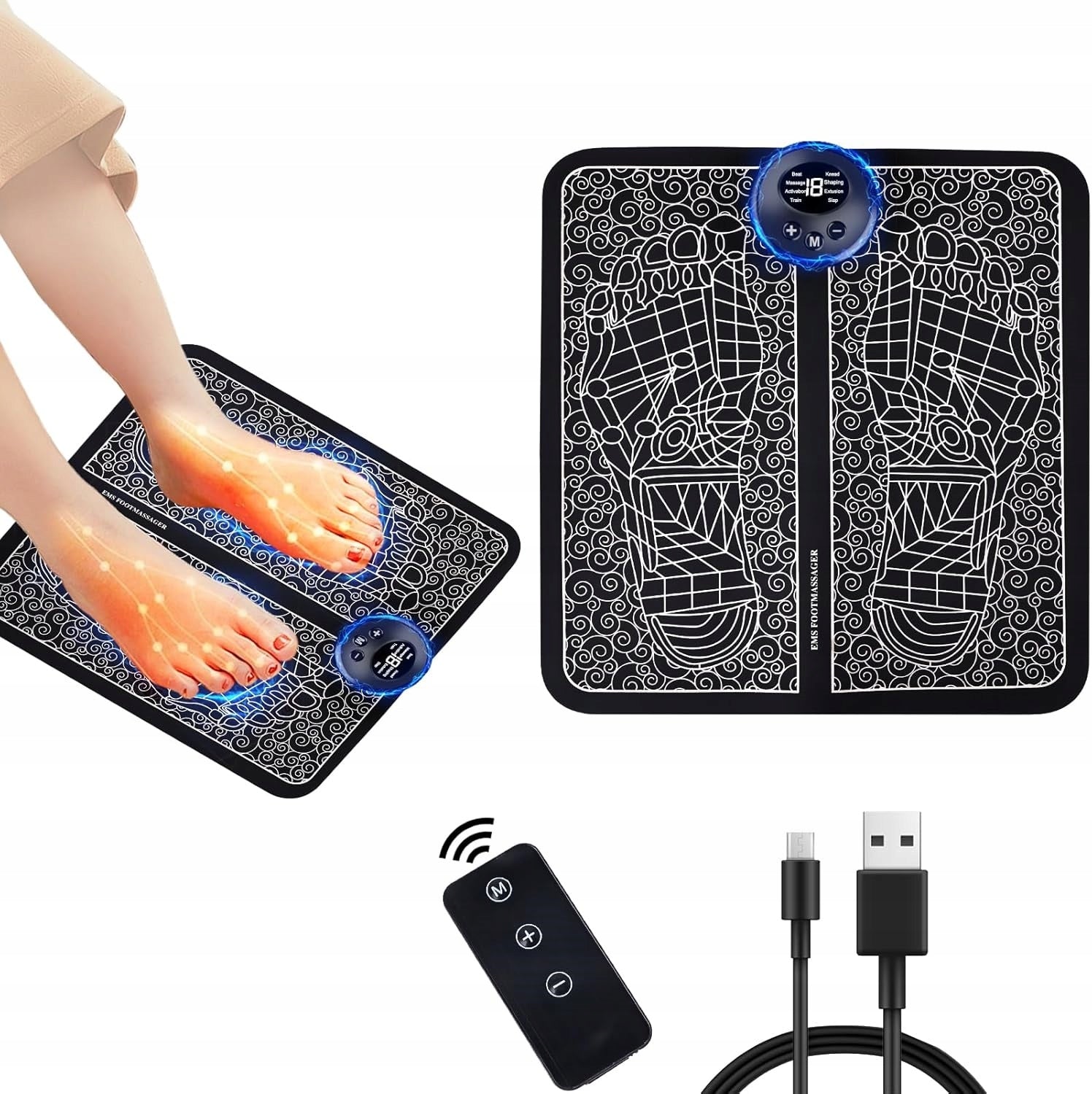 FOOT MASSAGER EMS FOLDING 8 MODES USB MUSCLE PAIN RELIEF REMOTE CONTROL