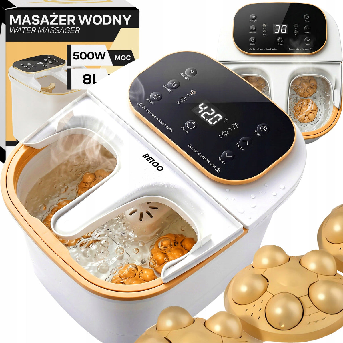 FOOT MASSAGER WATER HYDROMASSAGE LEG HEATED ROLLER HEADS LCD 500W