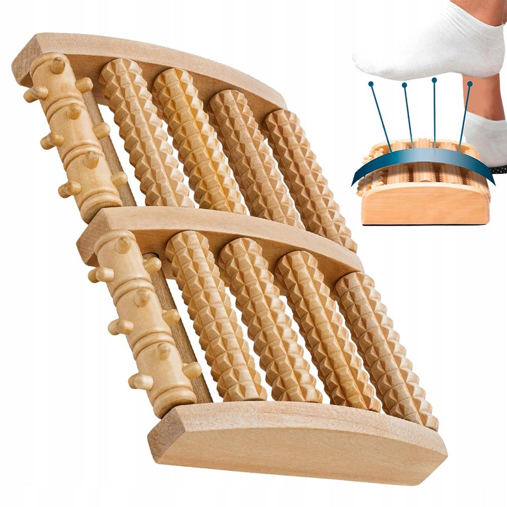 FOOT MASSAGER WOODEN ROLLER DOUBLE ROW 5ROWS FOR ACUPRESSURE AND RELAXATION
