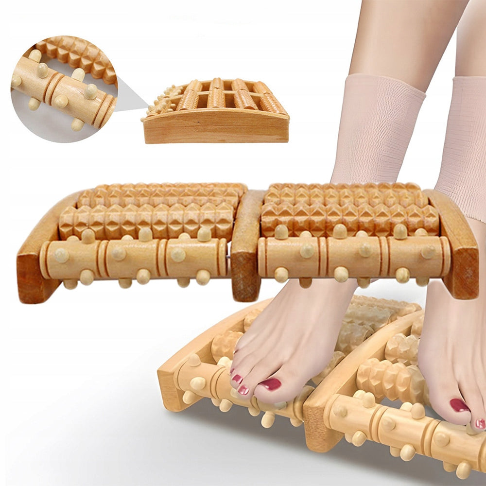 FOOT MASSAGER WOODEN TRADITIONAL ROLLER FOR MASSAGE DOUBLE ROW ROLLER