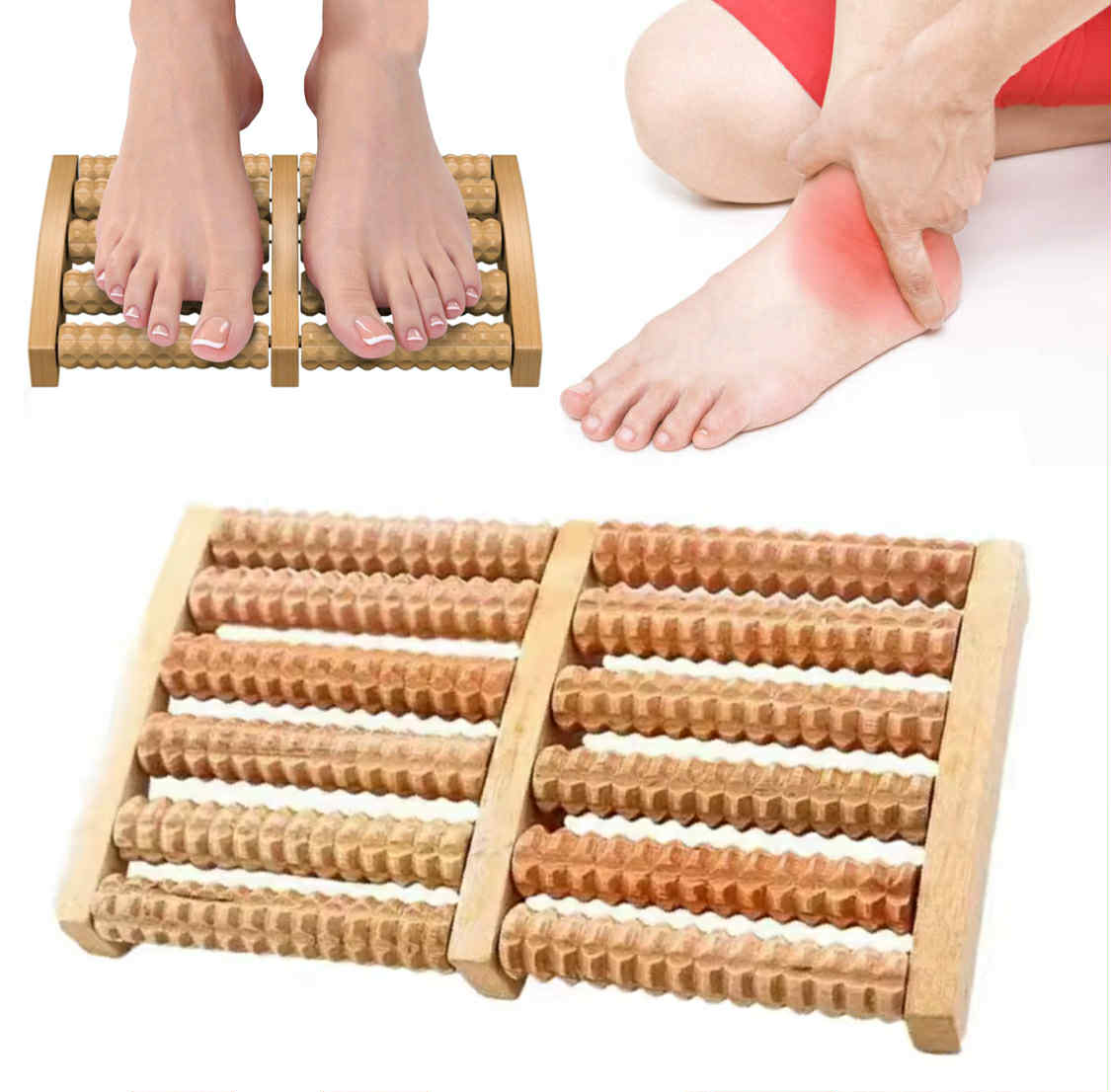 FOOT ROLLER WOODEN FOOT FATIGUE NATURAL REFLEXOLOGY MASSAGER