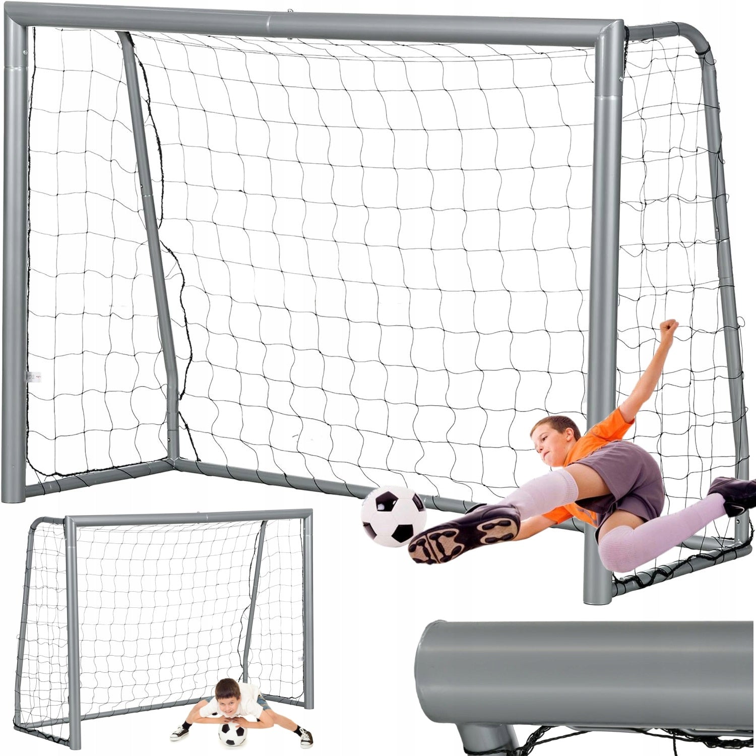 FOOTBALL GOAL 300x200x120cm LARGE METAL WITH MESH THICK STRONG PIPE 60mm