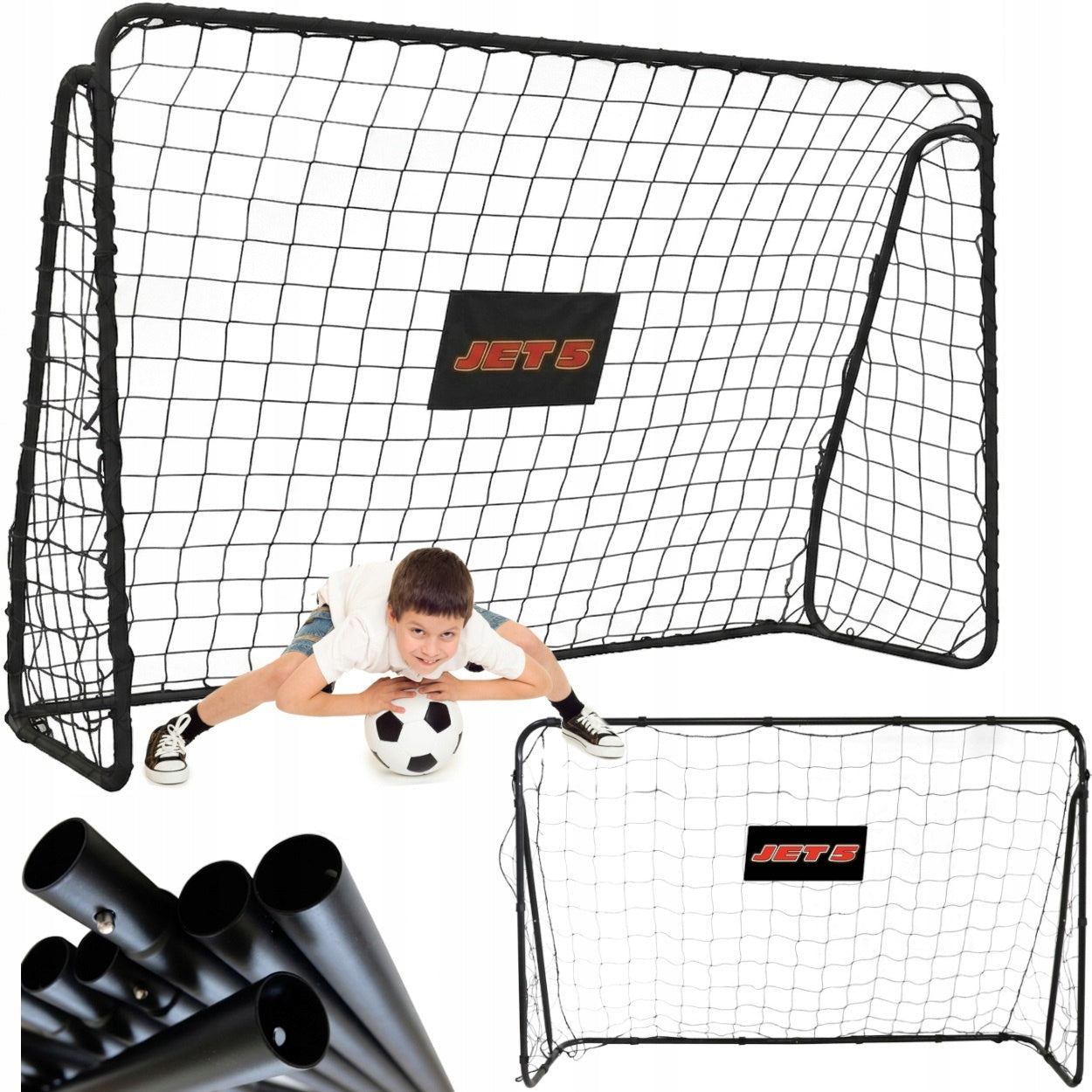 FOOTBALL GOAL LARGE 240x170 METAL WITH NET FOR FOOTBALL JET5 BLACK