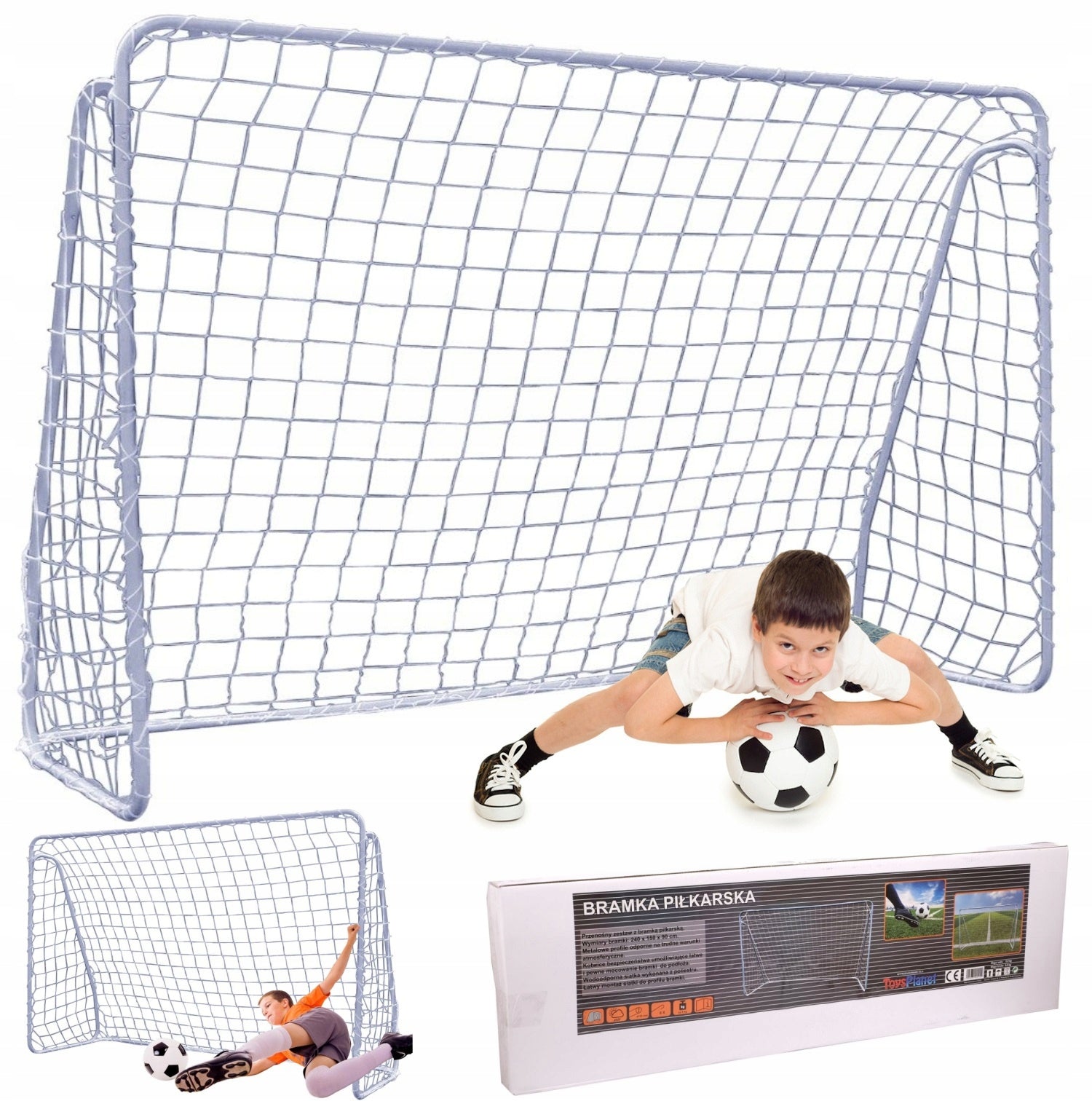 FOOTBALL GOAL LARGE METAL WITH MESH ANCHORS portable 240x150 cm JET5