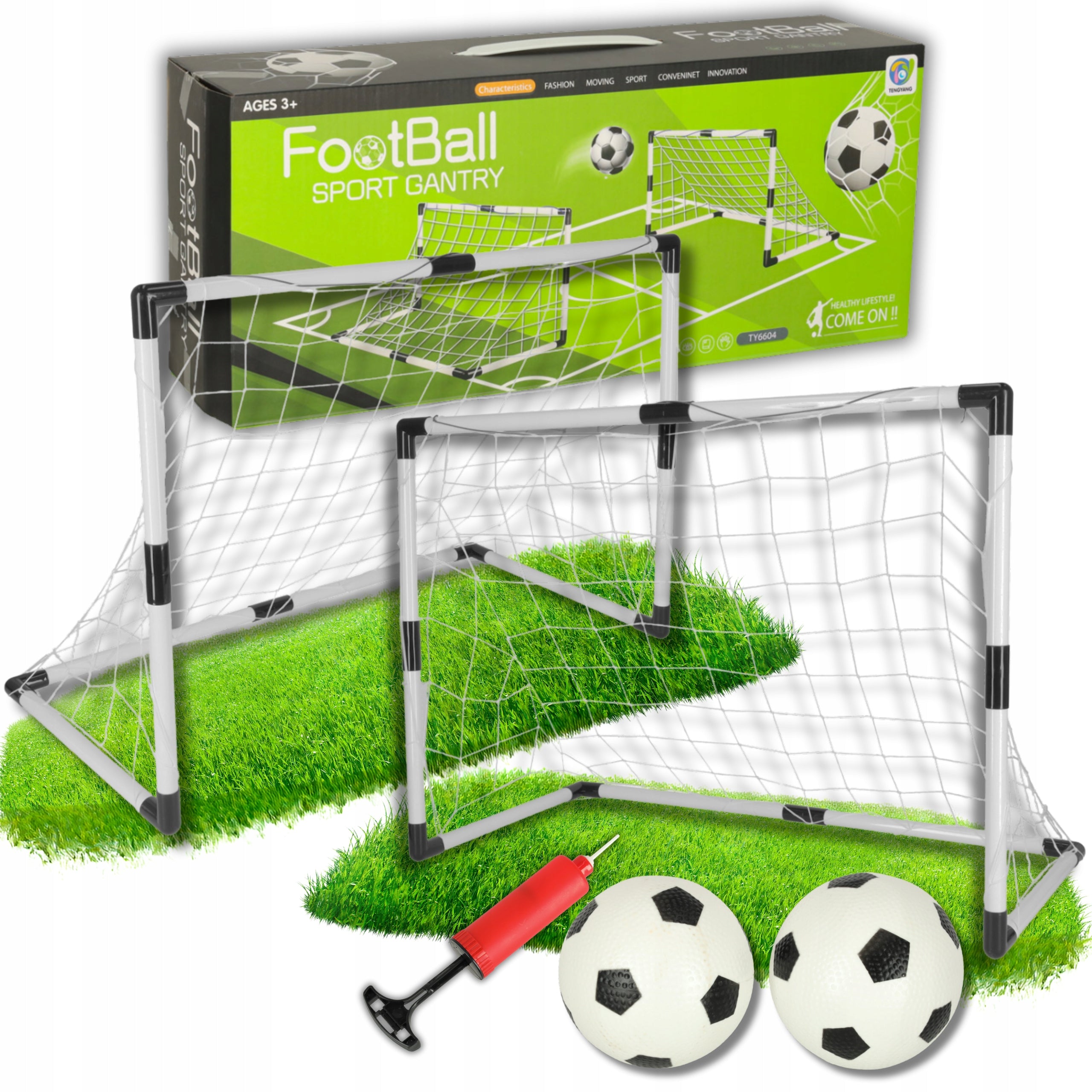 FOOTBALL GOALS FOR CHILDREN SET 2x GOAL BALL PUMP FREEBIE GARDEN