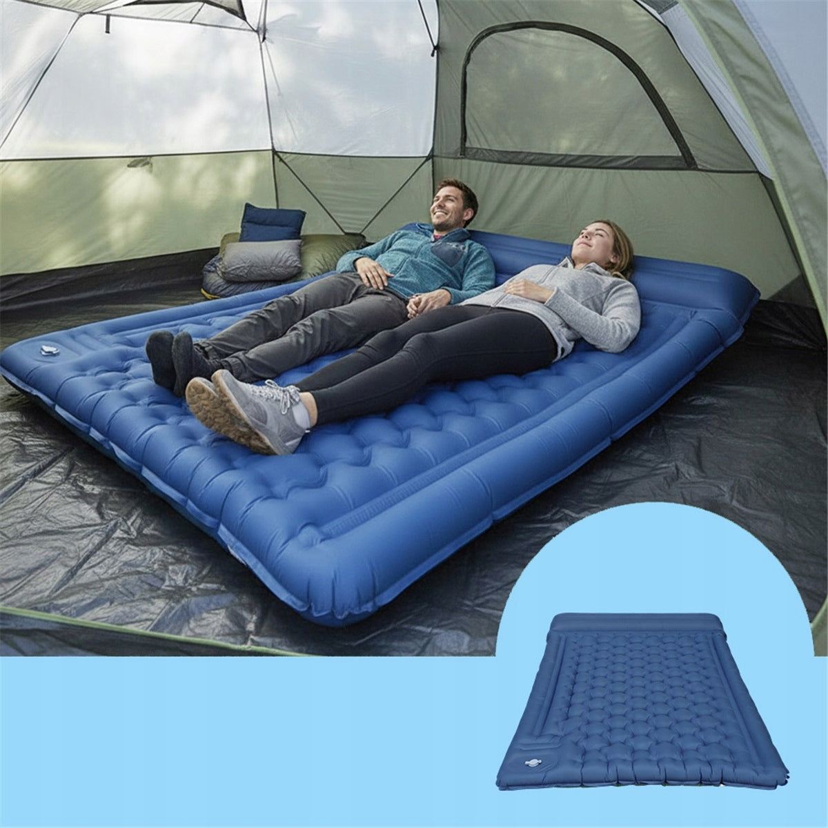 FOR 2 PEOPLE SELF-INFLATING MAT WITH TENT CUSHION BLUE Manufacturer code Dmuchana mata turystyczna