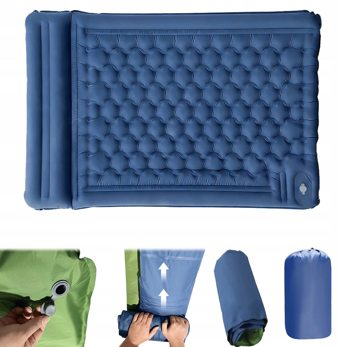 FOR 2 PEOPLE SELF-INFLATING MAT WITH TENT CUSHION BLUE