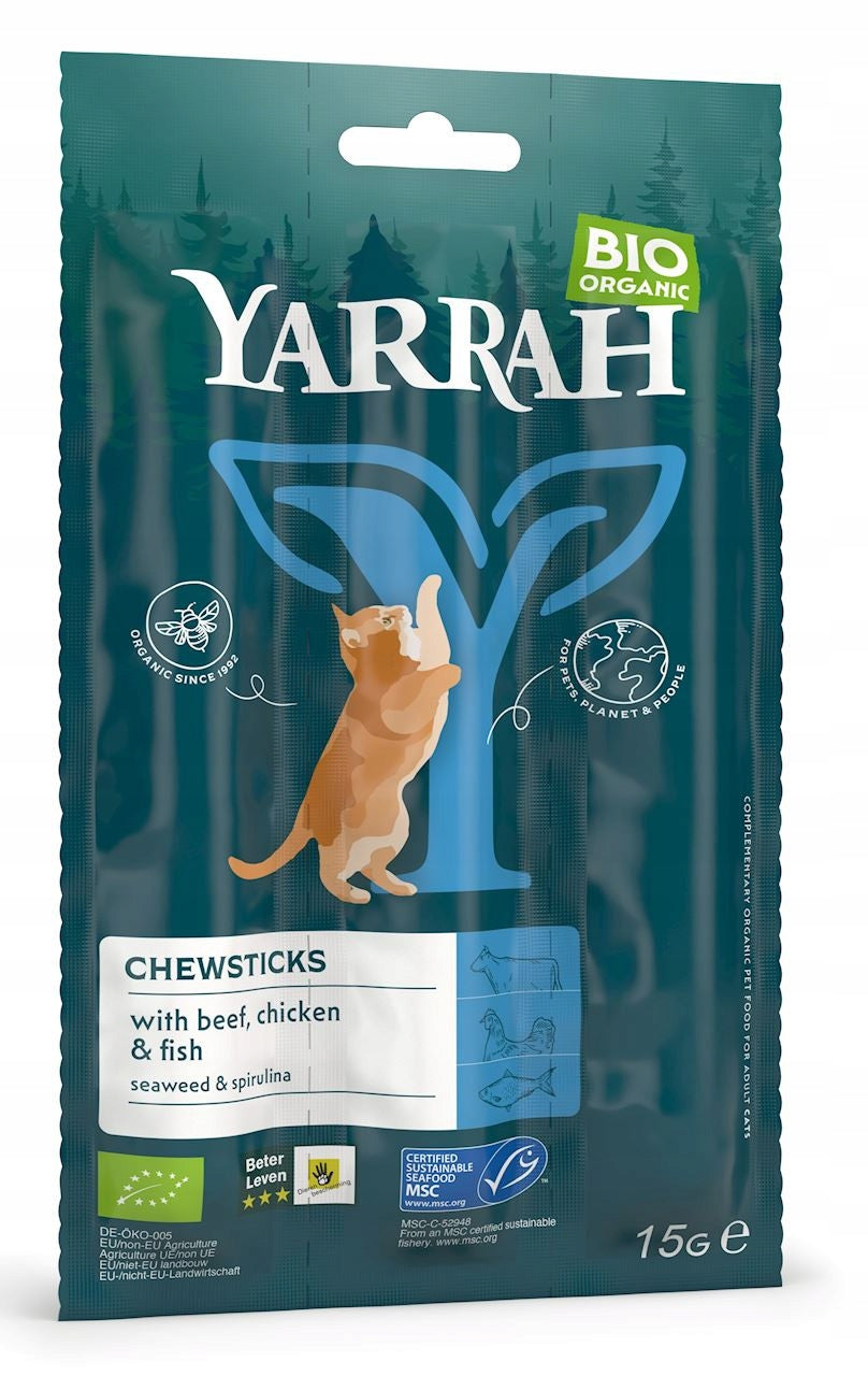 (FOR CAT) TREAT - STICKS WITH BEEF AND FISH BIO (3 x 5 g) 15 g - YARRA