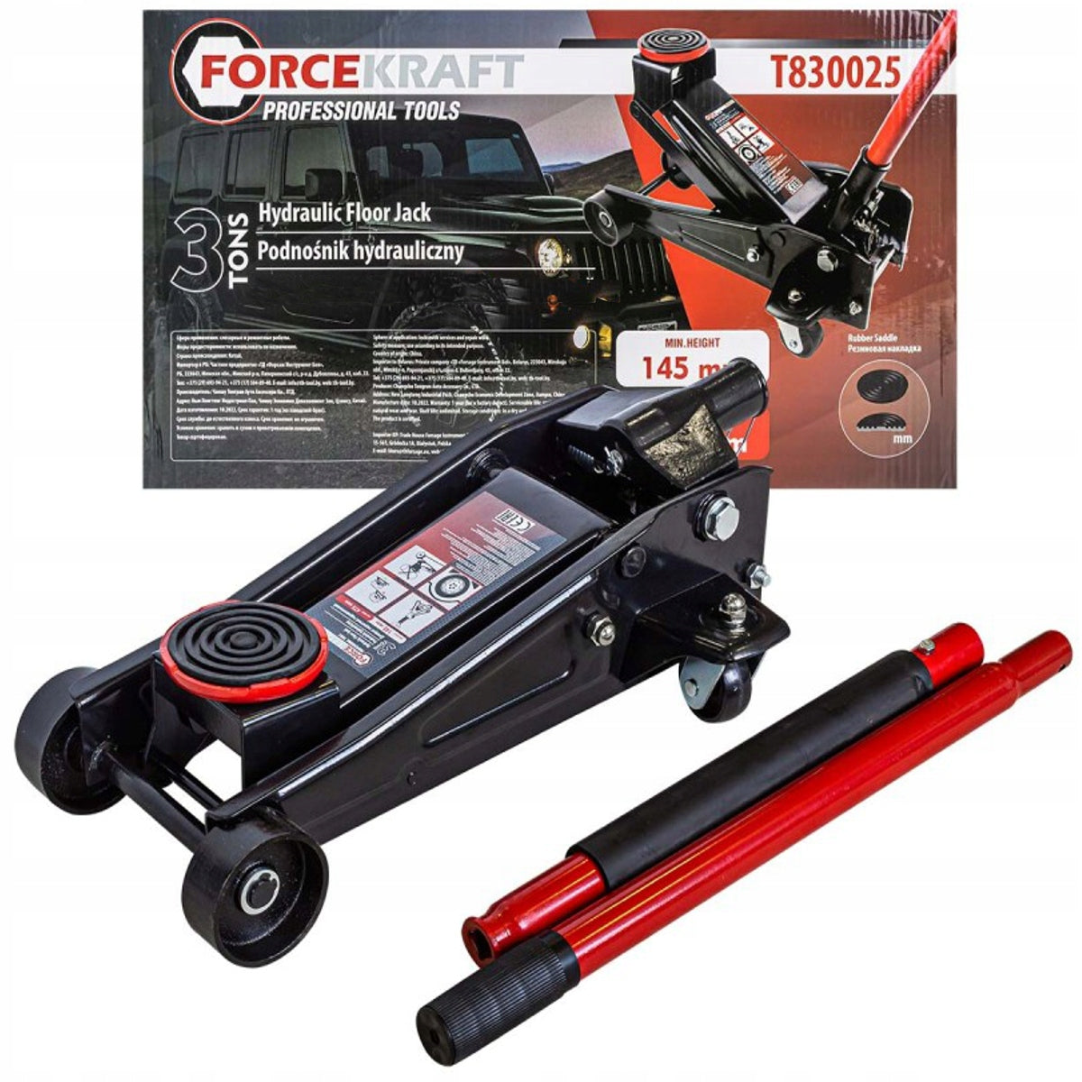 FORCEKRAFT Car HYDRAULIC Lift FROG 3 TONS jack + RUBBER Brand Forcekraft