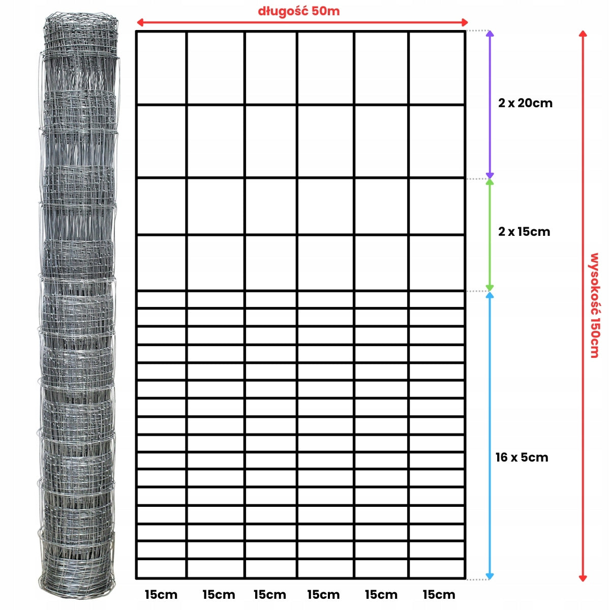 FOREST NET 150/21/15 G16 - 50m GALVANIZED hare roe deer boar field orchard forest Packaging status original