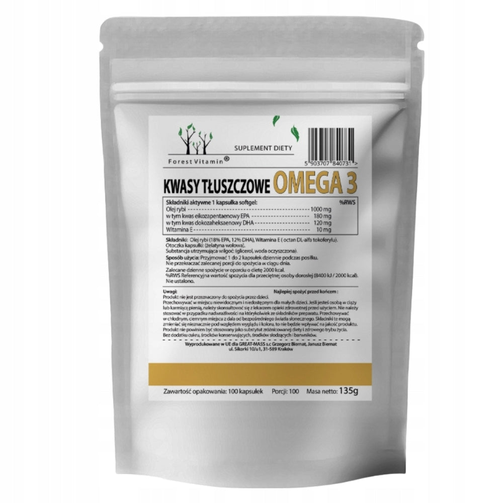 FOREST VITAMIN OMEGA 3 1000 MG+VITAMIN E 100CAPS MEMORY CONCENTRATION VISION Brand Forest Vitamin