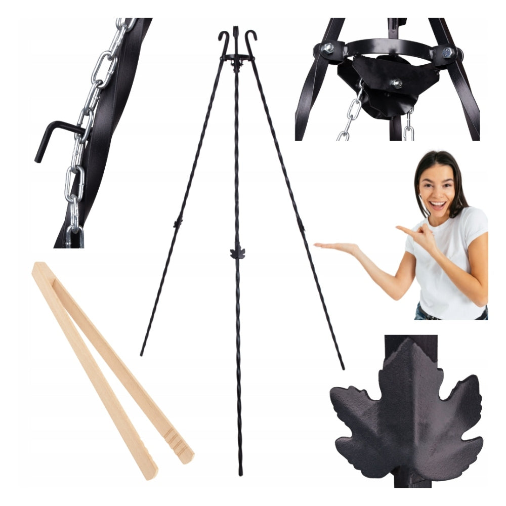 FORGED TRIPOD FOR GARDEN GRILL STAND OVER FIRE PIT CAULDRON 187cm