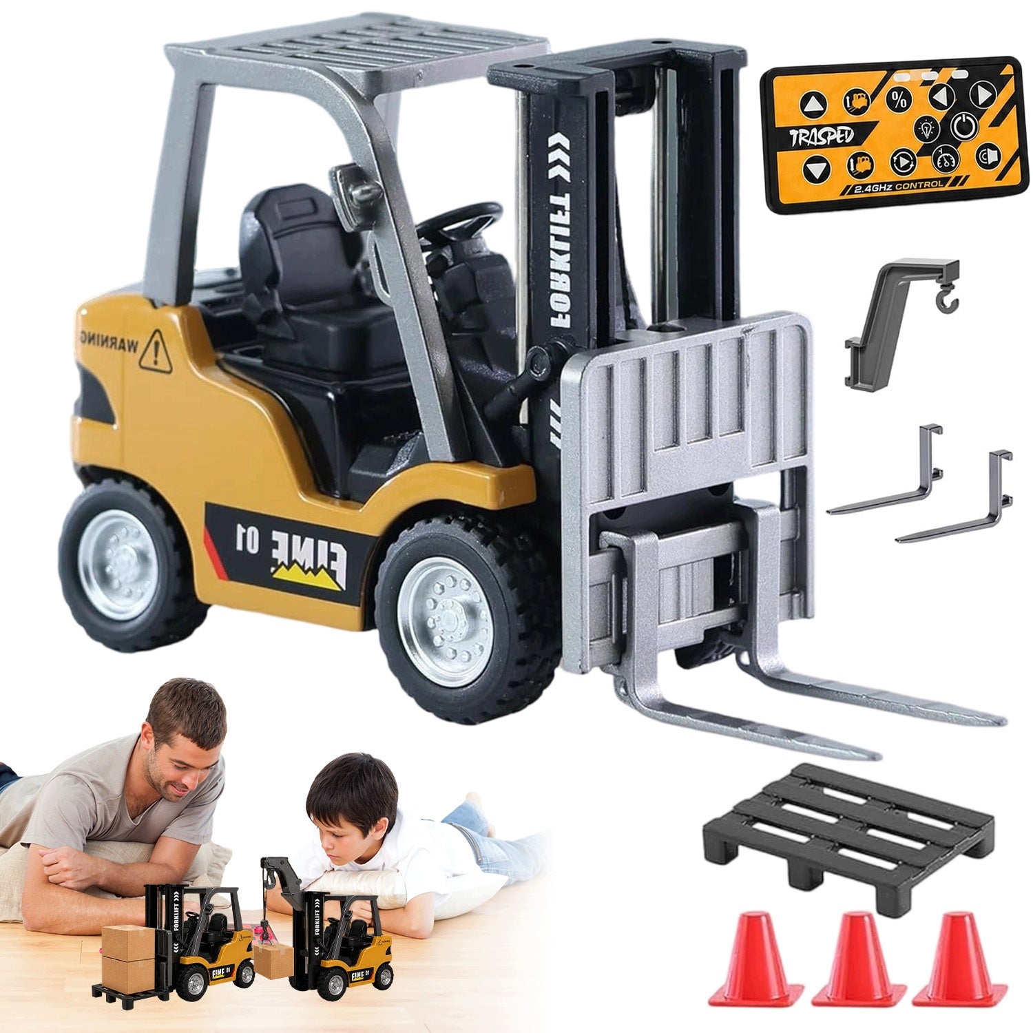 FORKLIFT RC 2IN1 CRANE METAL FORKS 2.4GHZ LIGHT SOUNDS GIFT