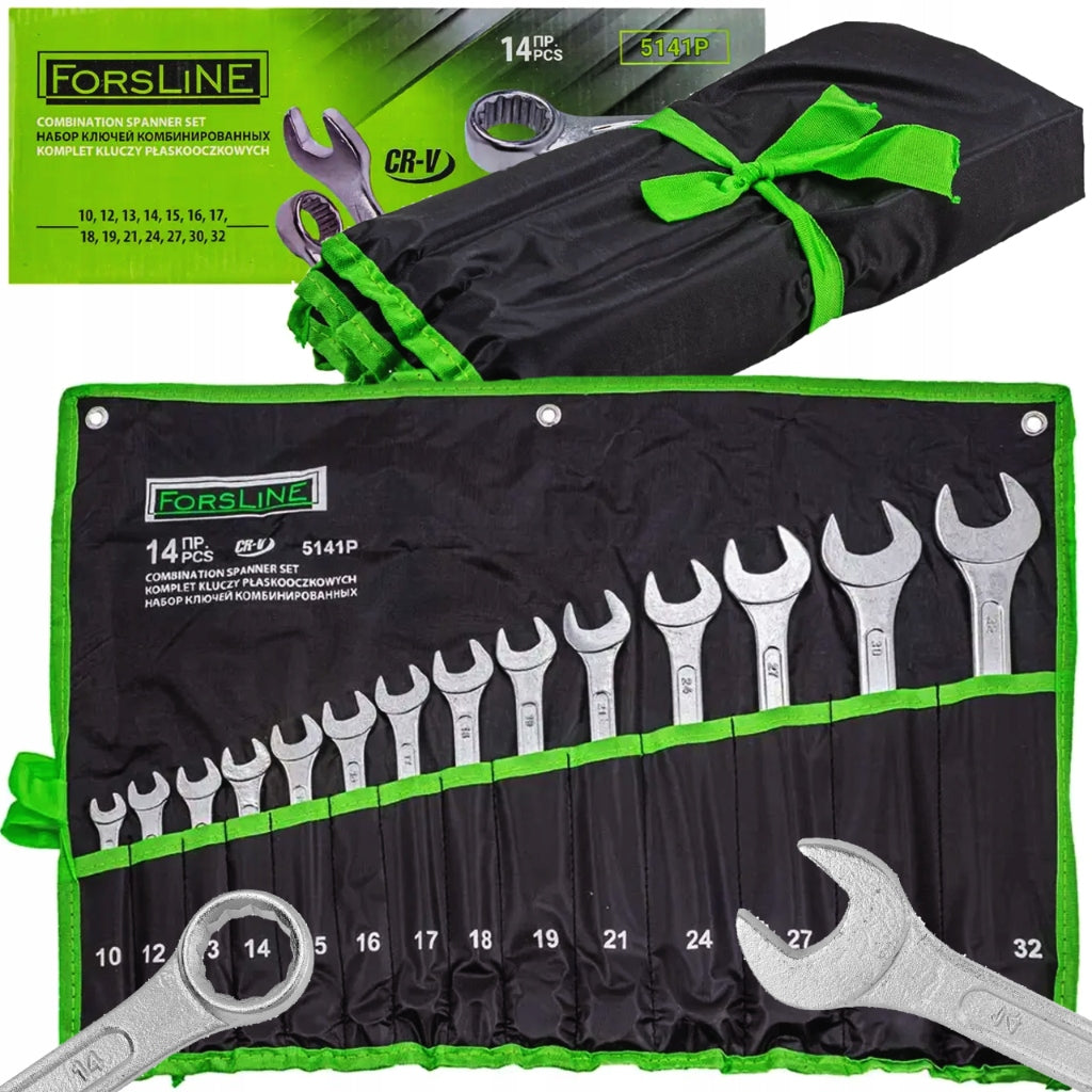 FORSLINE Large Set of Flat-Eye WRENCHES 14 ELEMENTS 10 - 32 mm Cr-V