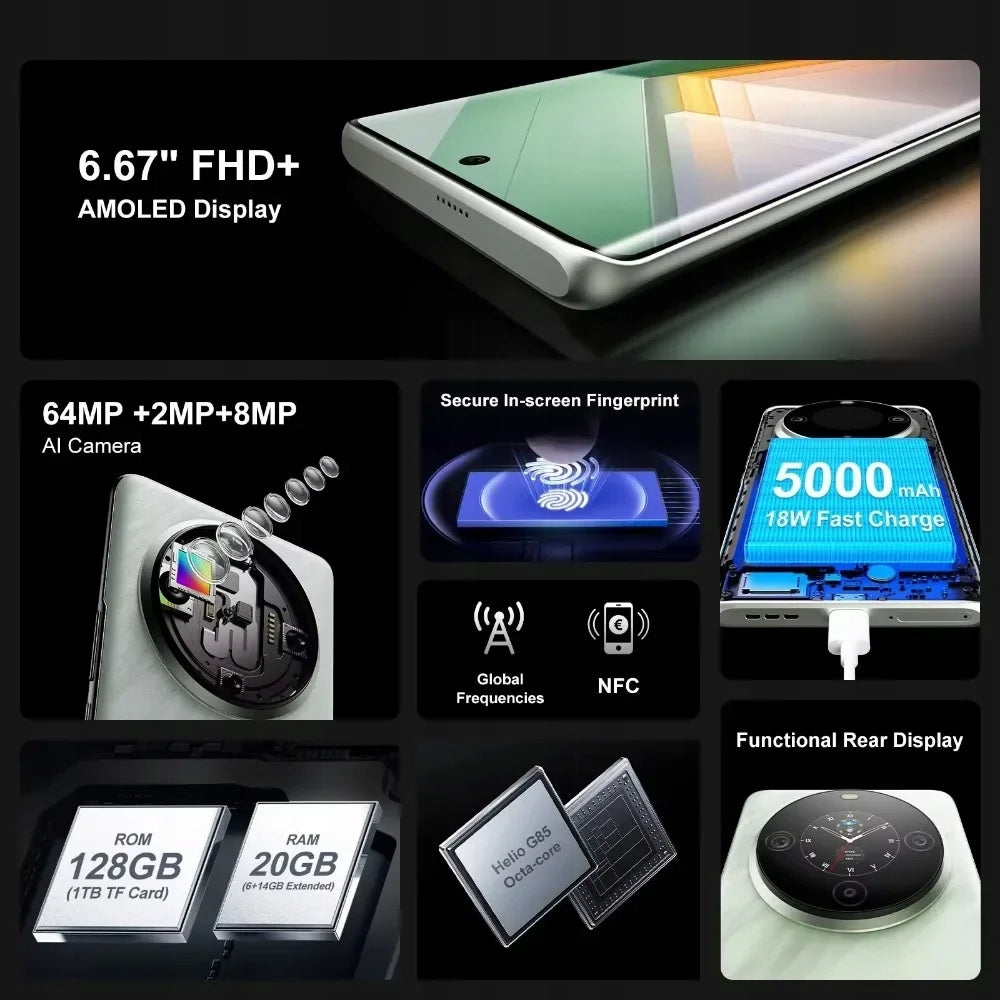 FOSSIBOT S3 PRO Smartphone 6.67 Inch, 6GB RAM, 128GB Storage, 5000mAh Battery - Grey Brand Fossibot