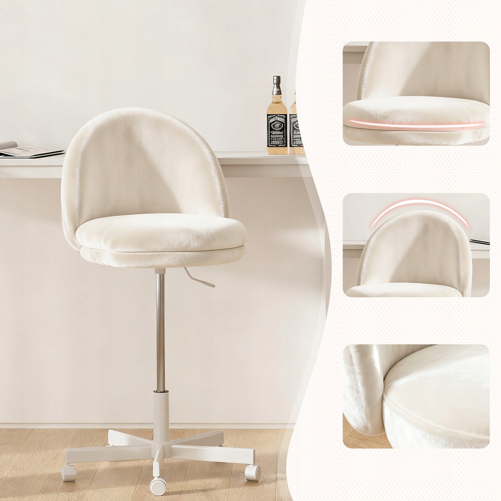 FOTEL BIUROWY Obrotowy bez Podłokietników REGULACJA Aksamit Biały Manufacturer code CH710-WHITE-VL