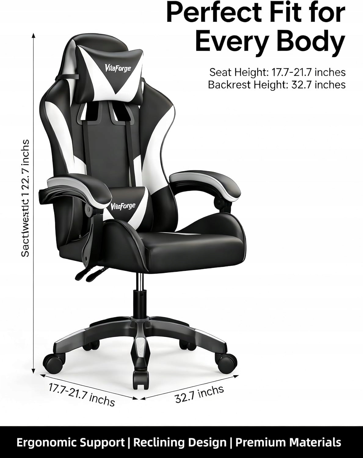 FOTEL GAMINGOWY VitaForge BIUROWY KRZESŁO GRACZA OBROTOWY KUBEŁKOWY CZARNY Brand no brand