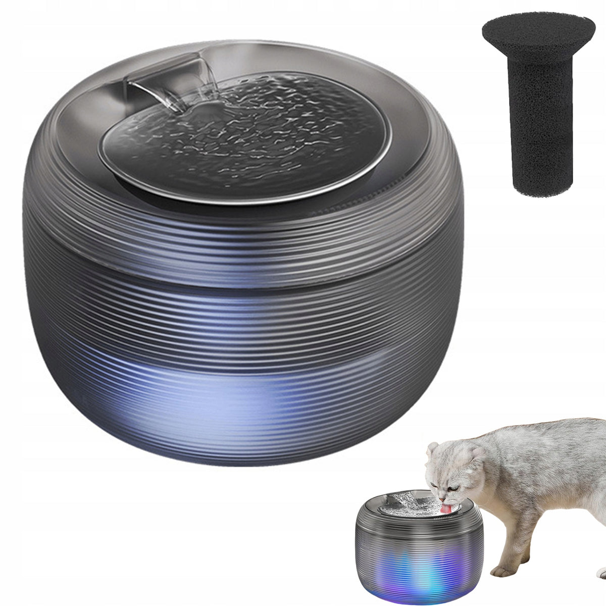 FOUNTAIN DOG CAT DRINKER BOWL AUTOMATIC DRINKER WITH LED 2,5L QUIET