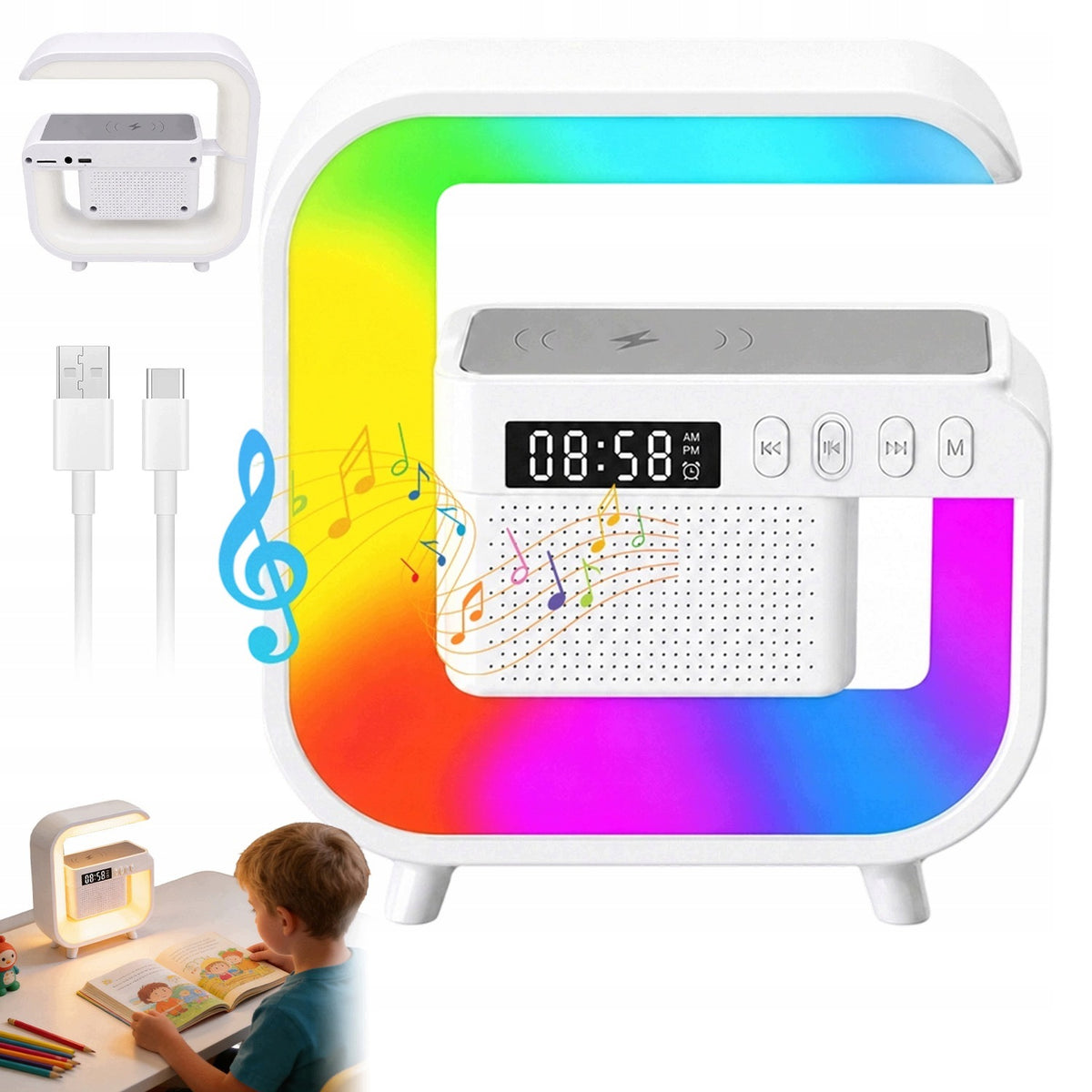 FOUR-FUNCTION BLUETOOTH SPEAKER WITH LED LAMP AND 15W QI CHARGER Model other