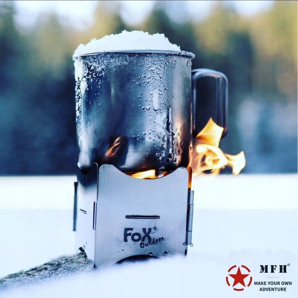 FOX Outdoor Tourist Steel Cup 450ml Folding Ear, Stainless Steel Color gray