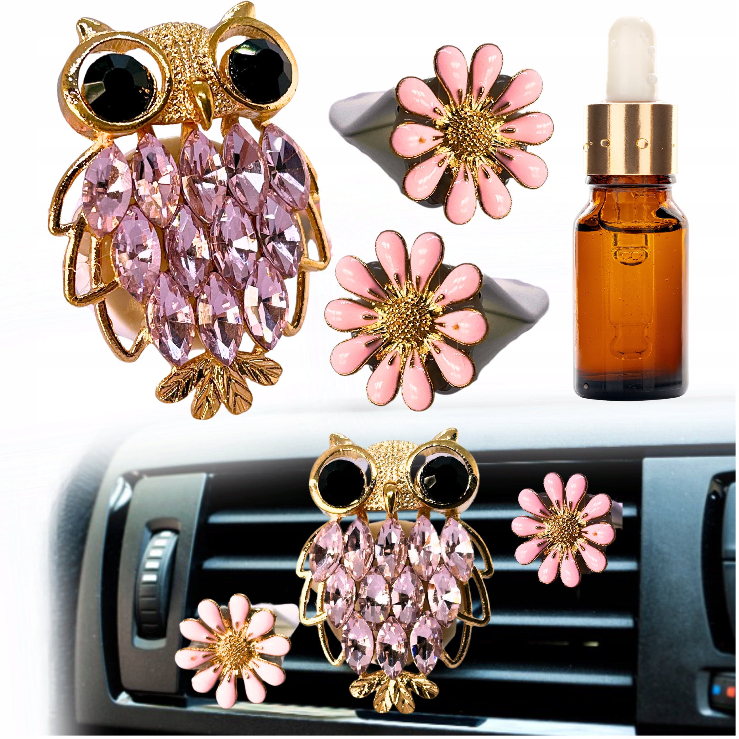 FRAGRANCE FOR CAR ORNAMENT SET + FRAGRANCE OIL OWL DIFFUSER FOR CAR