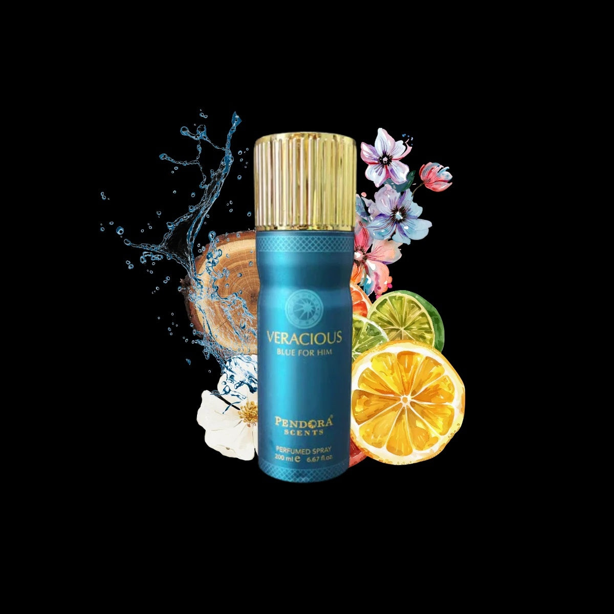 FRAGRANCE WORLD VERACIOUS BLUE – Perfumed Spray 200 ml Packaging status original
