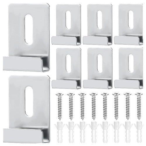 FRAMELESS MIRROR CLIPS SET OF 8 STAINLESS STEEL WALL MOUNT