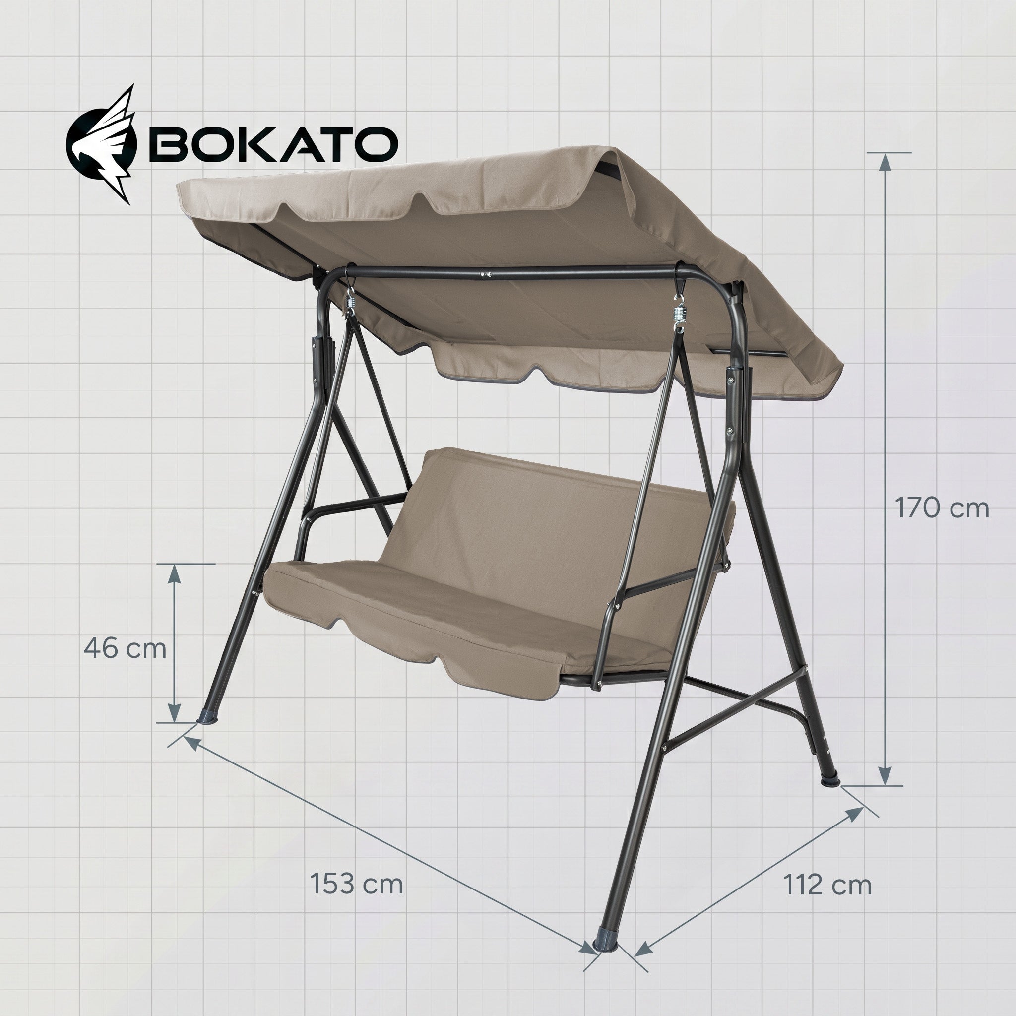FREESTANDING GARDEN SWING 3 SEATER ROCKING BENCH BEIGE CANOPY STRONG Manufacturer code MIN-27959