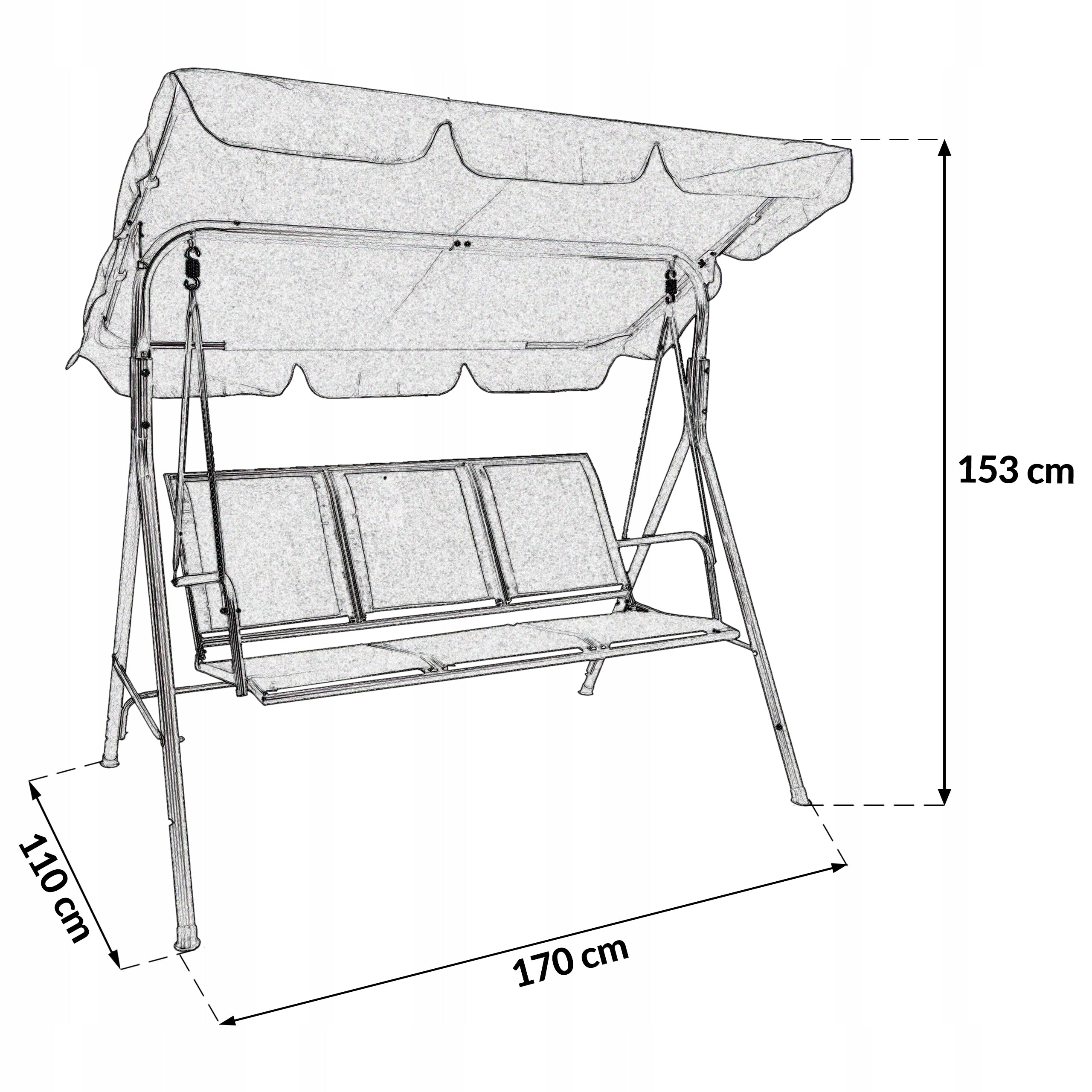 FREESTANDING GARDEN SWING 3 SEATER ROCKING BENCH CANOPY SPLIT BLACK Kind freestanding