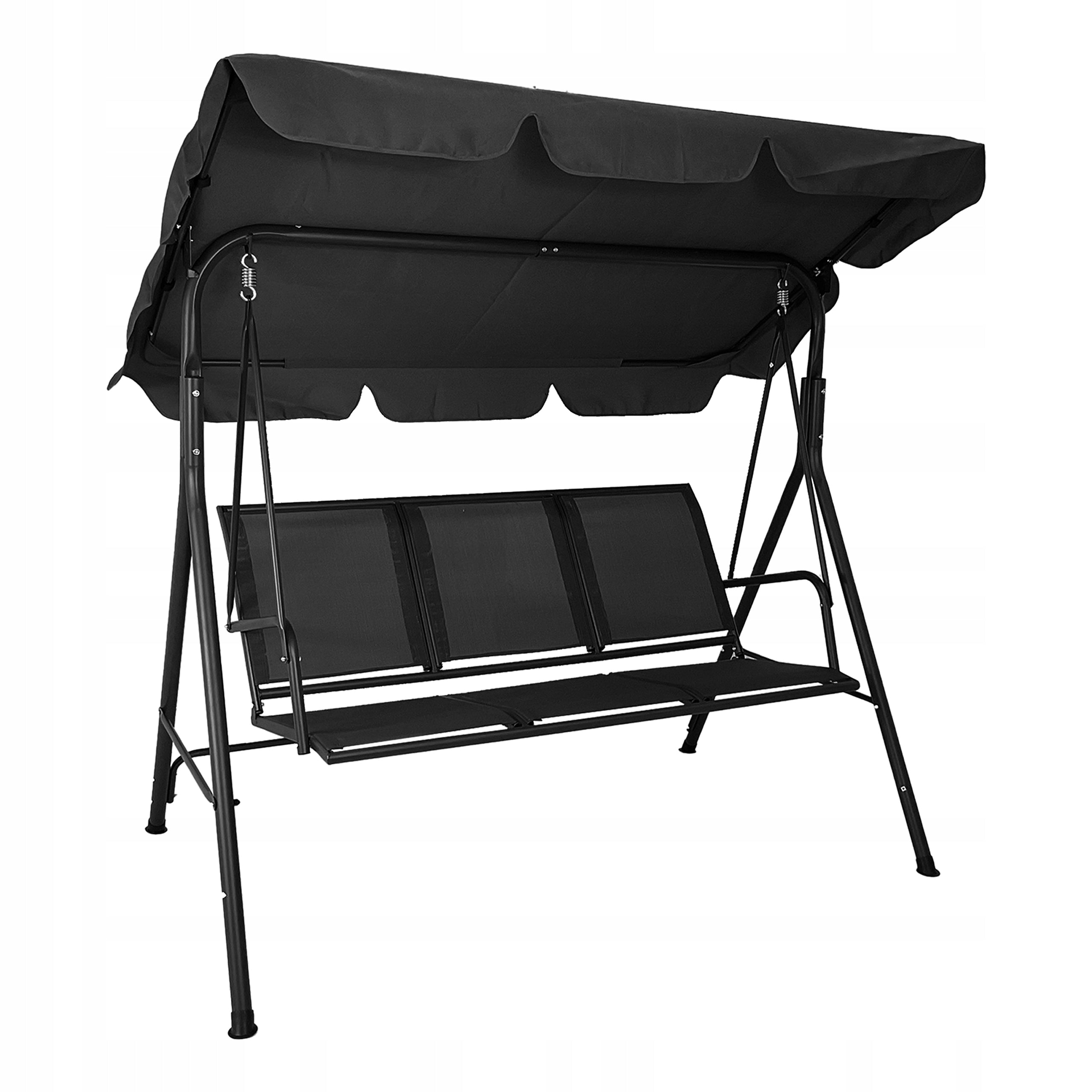 FREESTANDING GARDEN SWING 3 SEATER ROCKING BENCH CANOPY SPLIT BLACK Material of manufacture metal fabric