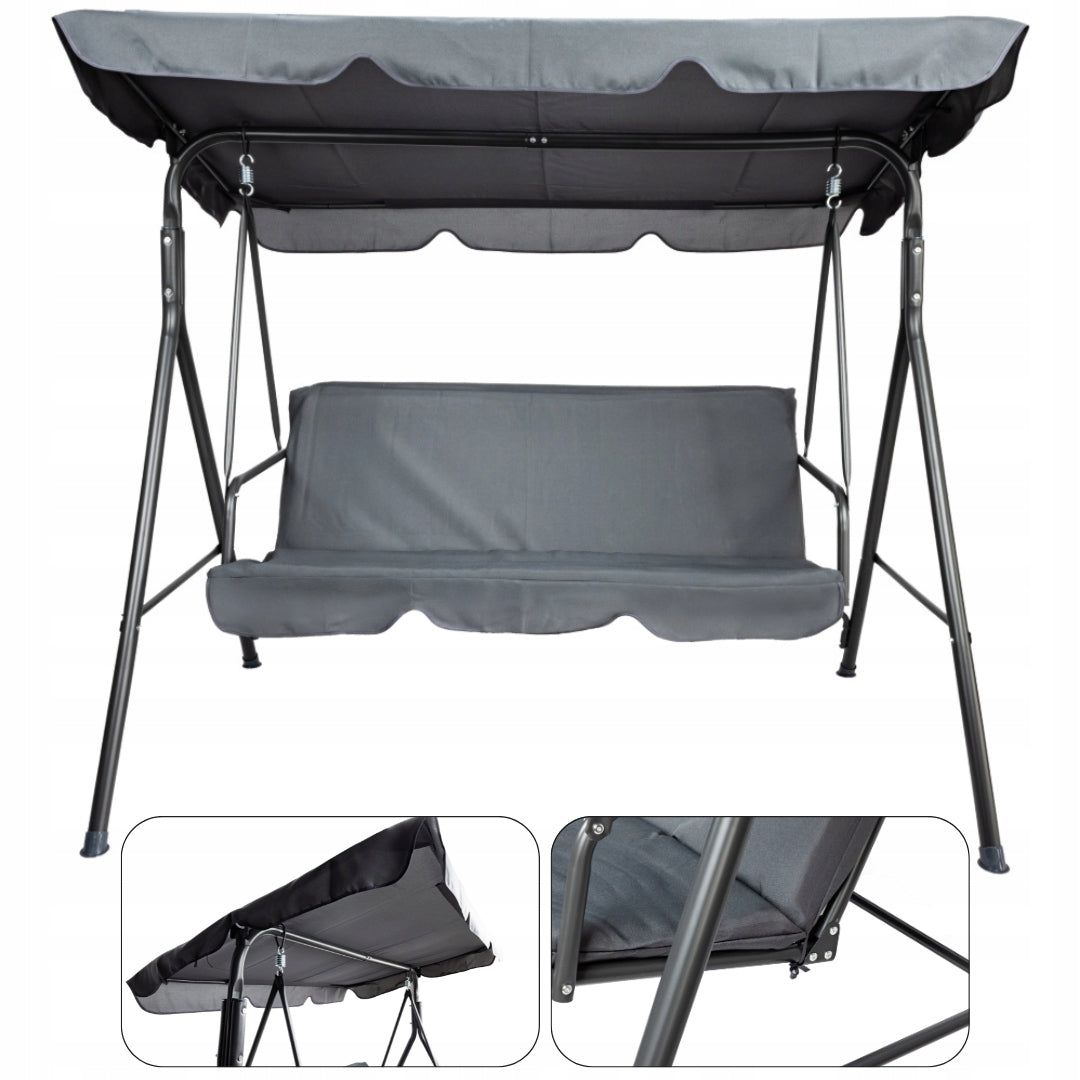 FREESTANDING GARDEN SWING FOR THREE PEOPLE BALCONY TERRACE GREY