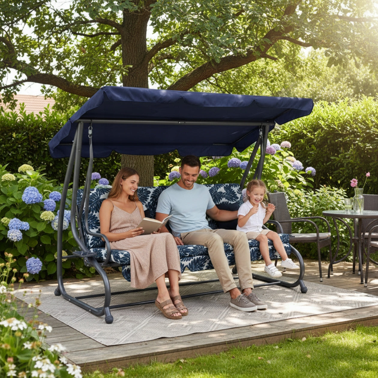 FREESTANDING ROCKING GARDEN SWING WITH VISOR 2in1 + PILLOWS Packaging status original