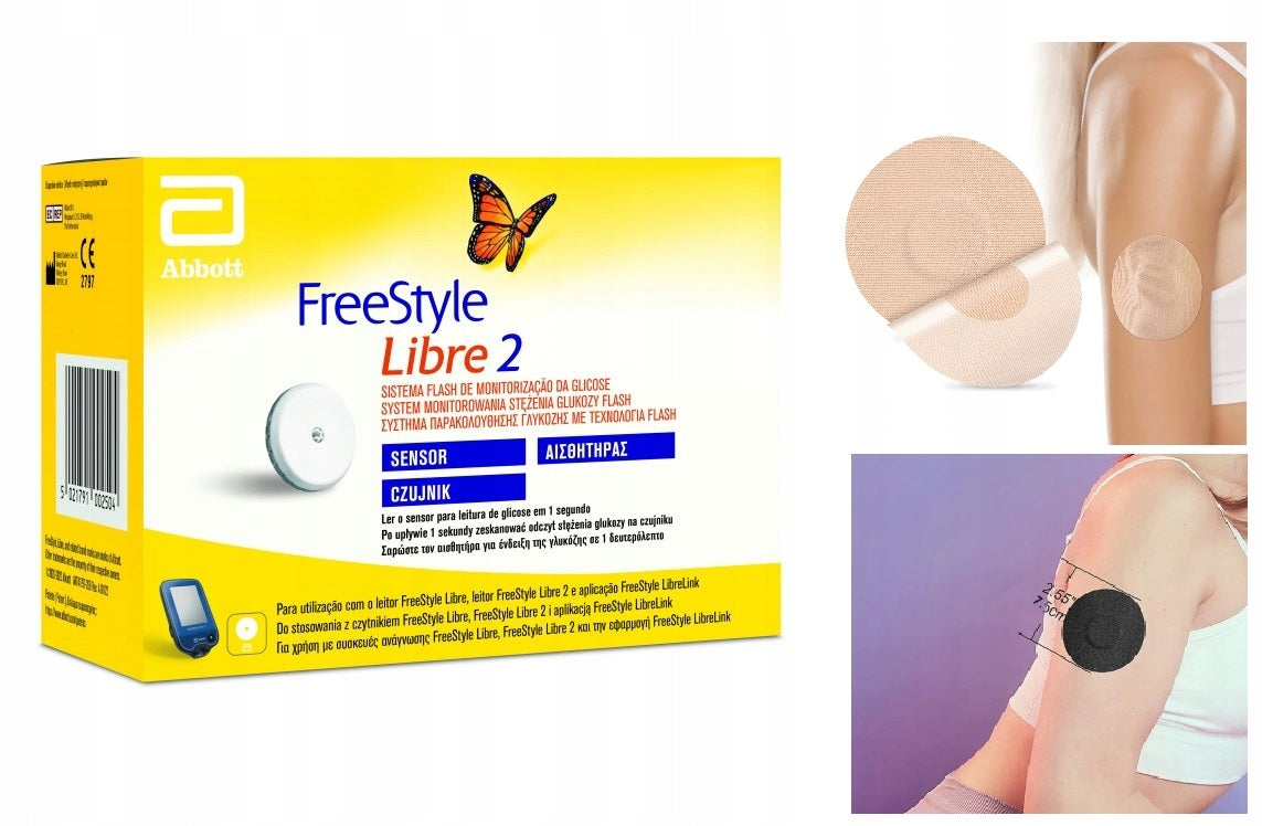 FREESTYLE LIBRE 2 GLUCOSE MEASURING SENSOR +2x PROTECTIVE PATCHES DYS.Poland