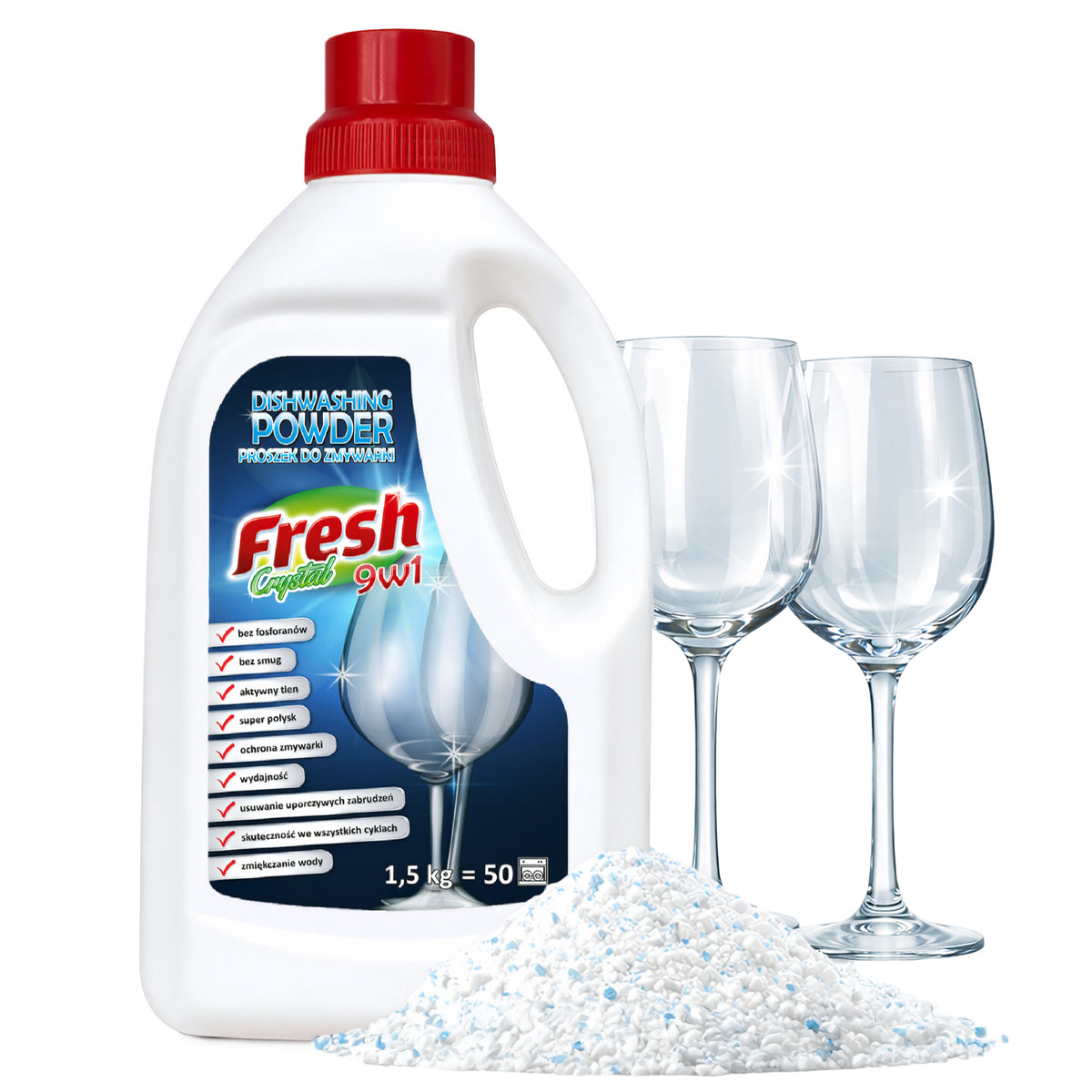 FRESH CRYSTAL DISHWASHER POWDER 1,5KG EFFICIENT / EFFECTIVE / SOFTENS WATER
