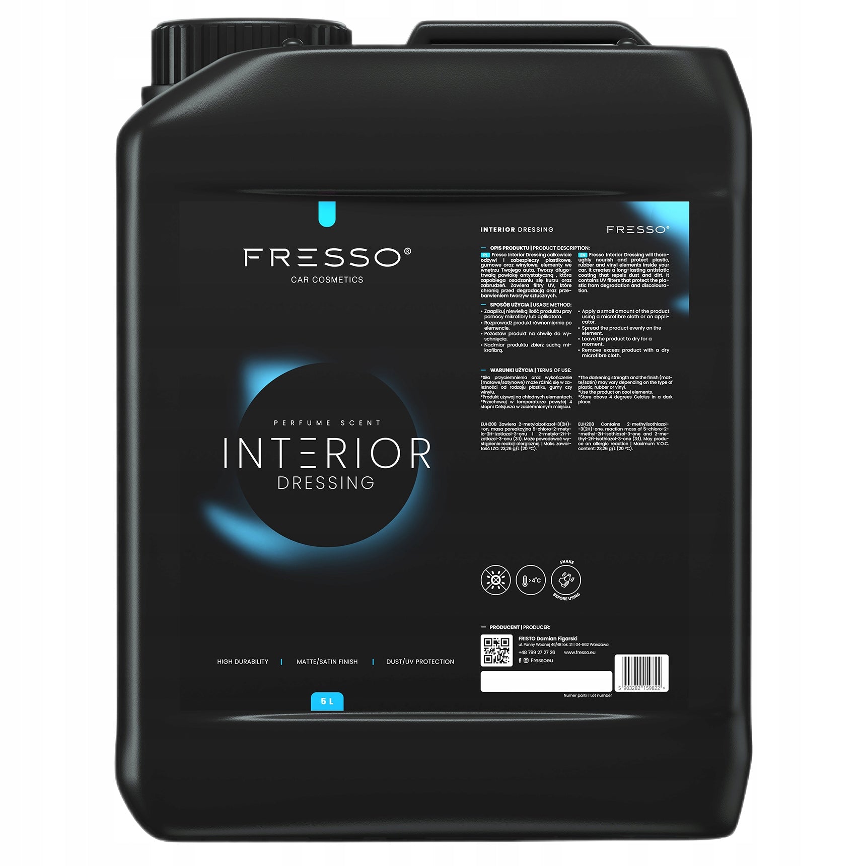 FRESSO INTERIOR DRESSING 5L FOR CAR INTERIOR DARKENS PROTECTS PLASTIC