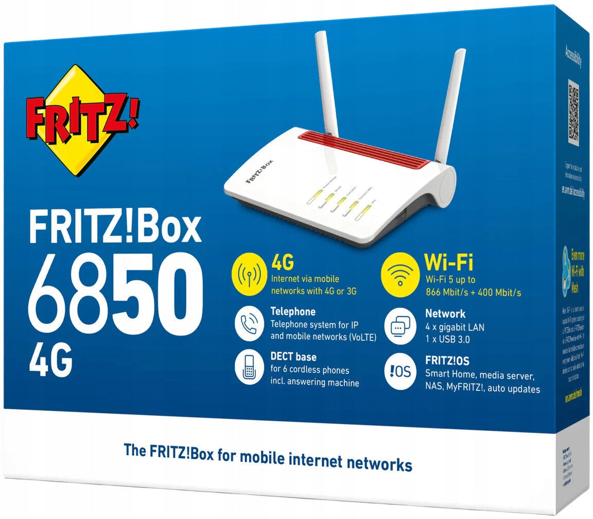 FRITZ router! Box 6850 2.4 / 5 GHz (DualBand), Wi-Fi Mesh, SIM slot Model Box 6850