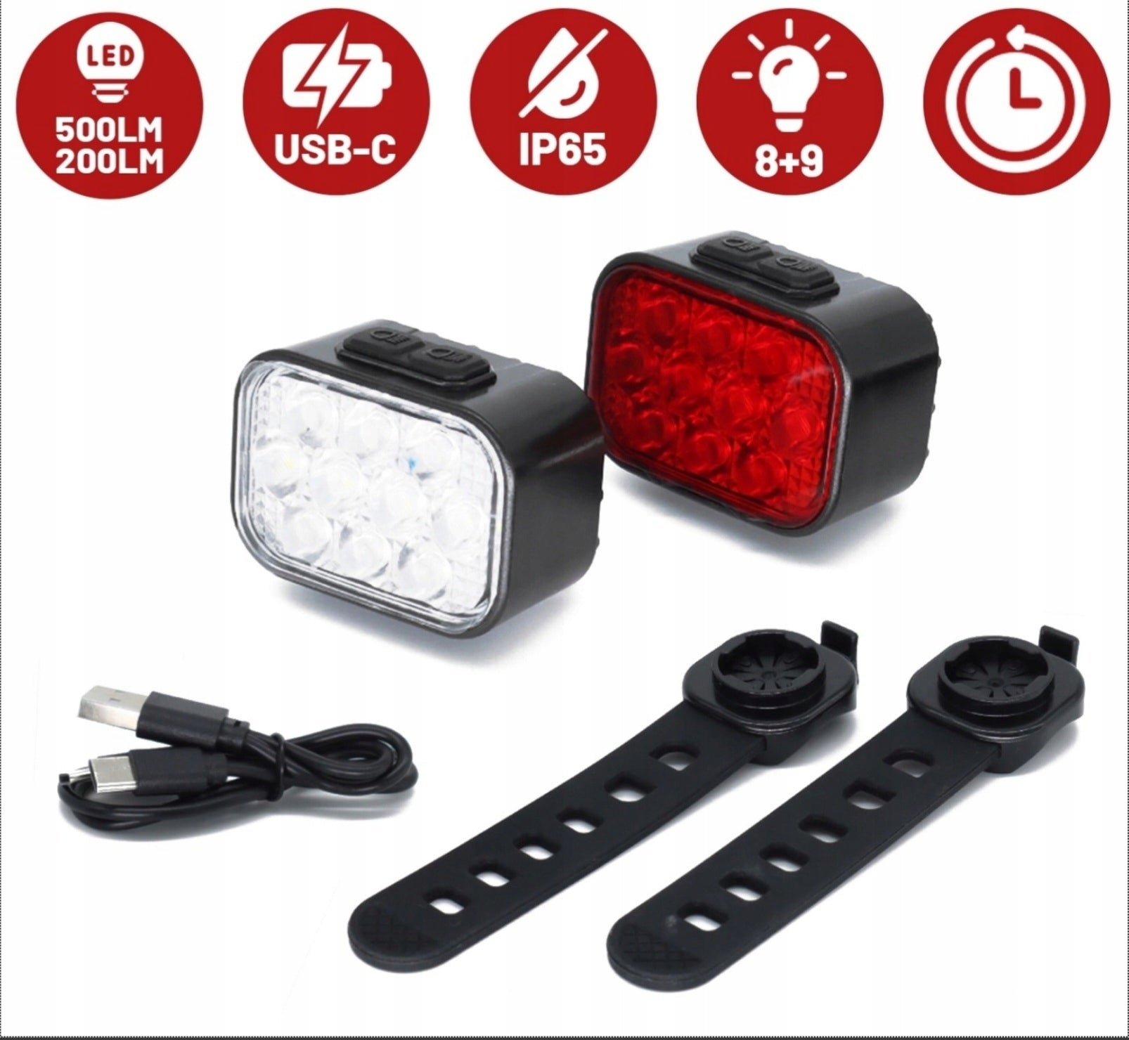 FRONT AND REAR BICYCLE LIGHTS LED STRONG RECHARGEABLE REFLECTORS + BELL Brand Alogy