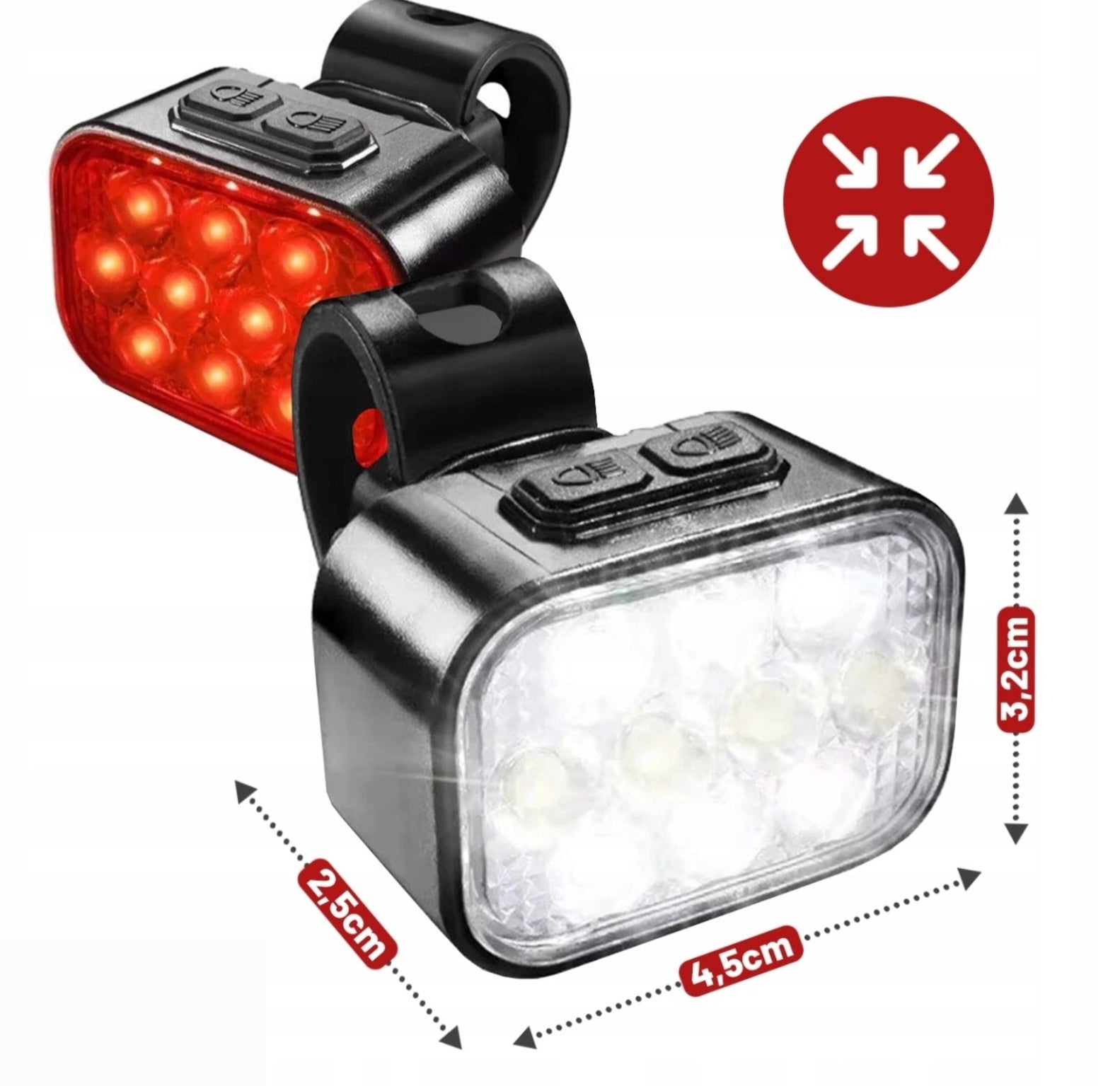 FRONT AND REAR BICYCLE LIGHTS LED STRONG RECHARGEABLE REFLECTORS + BELL Kind set