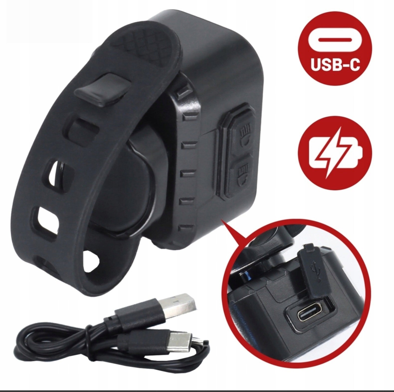 FRONT AND REAR BICYCLE LIGHTS LED STRONG RECHARGEABLE REFLECTORS + BELL Manufacturer code Zestaw lampek rowerowych przód tył 77782