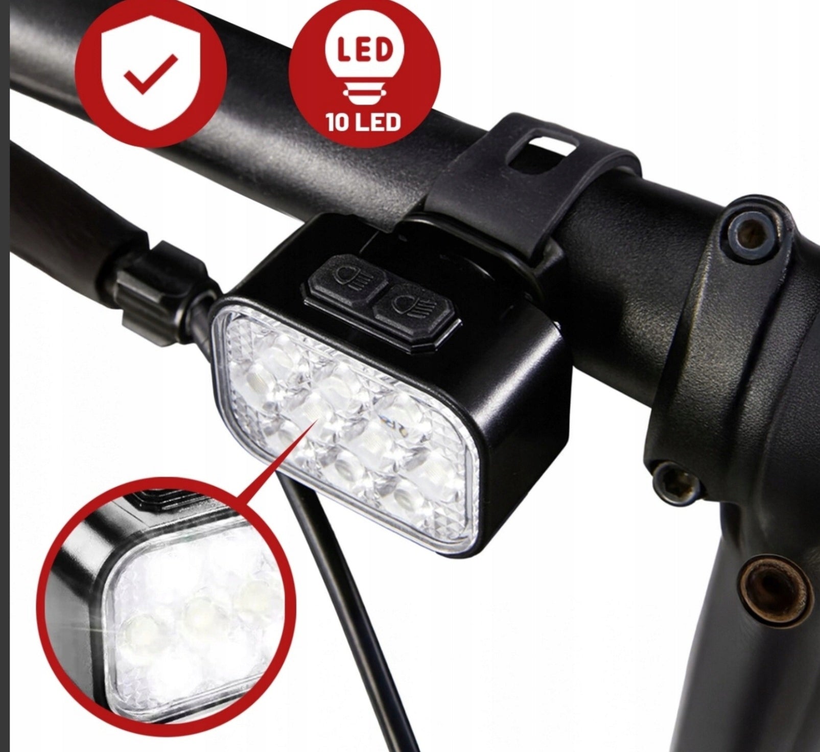 FRONT AND REAR BICYCLE LIGHTS LED STRONG RECHARGEABLE REFLECTORS + BELL Model Lampka przednia i tylna na rower