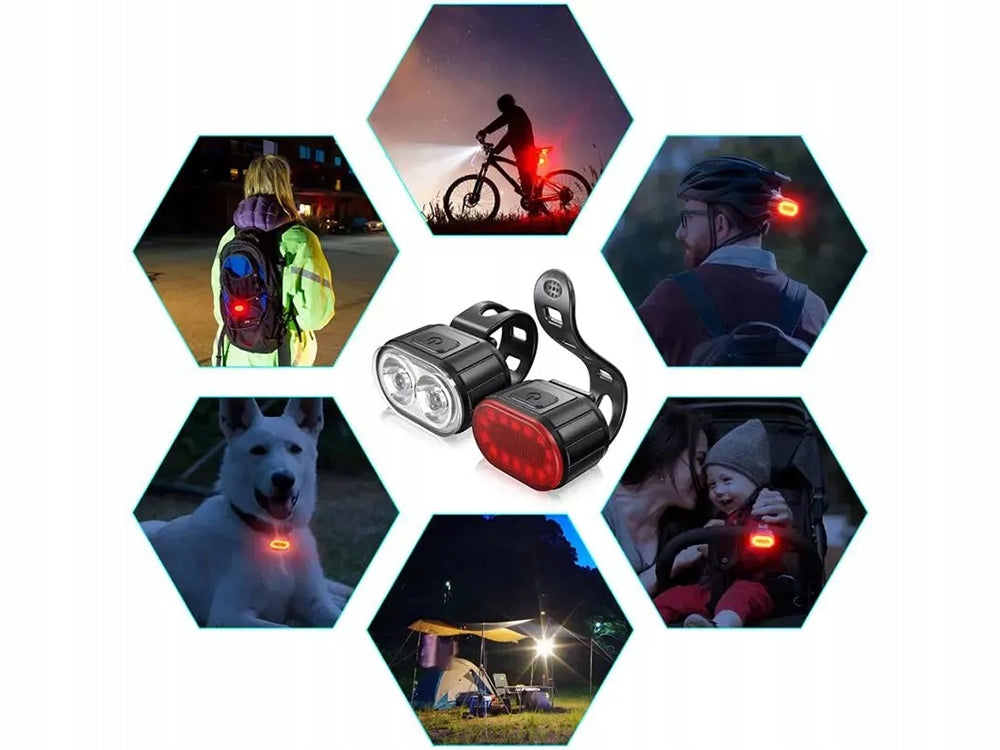 FRONT AND REAR BIKE LIGHT LED STRONG BATTERY FOR BIKE SET Manufacturer code Zestaw Lampek Rowerowych WS Oświetlenie